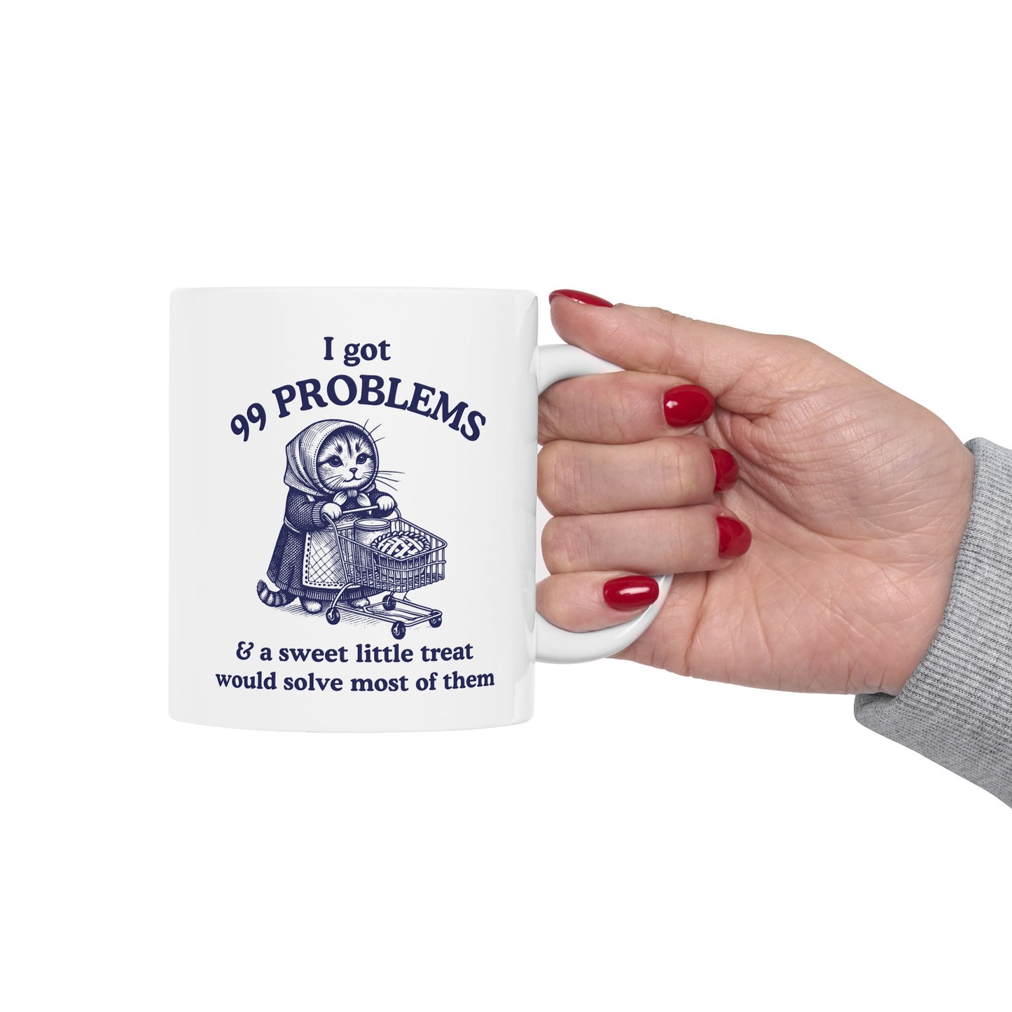 Babushka Cat Ceramic Mug,  Funny Coffee Cup for Cat Lovers, Gift for Cat Mom