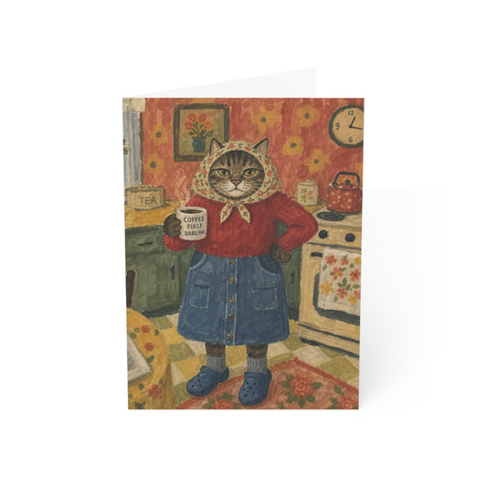 Babushka Cat General Greeting Cards Set of 10-Blank Inside