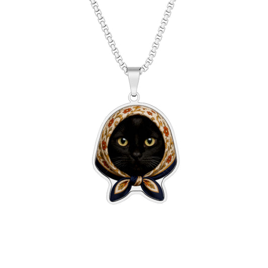 Babushka Cat Black Cat Photo Pendant