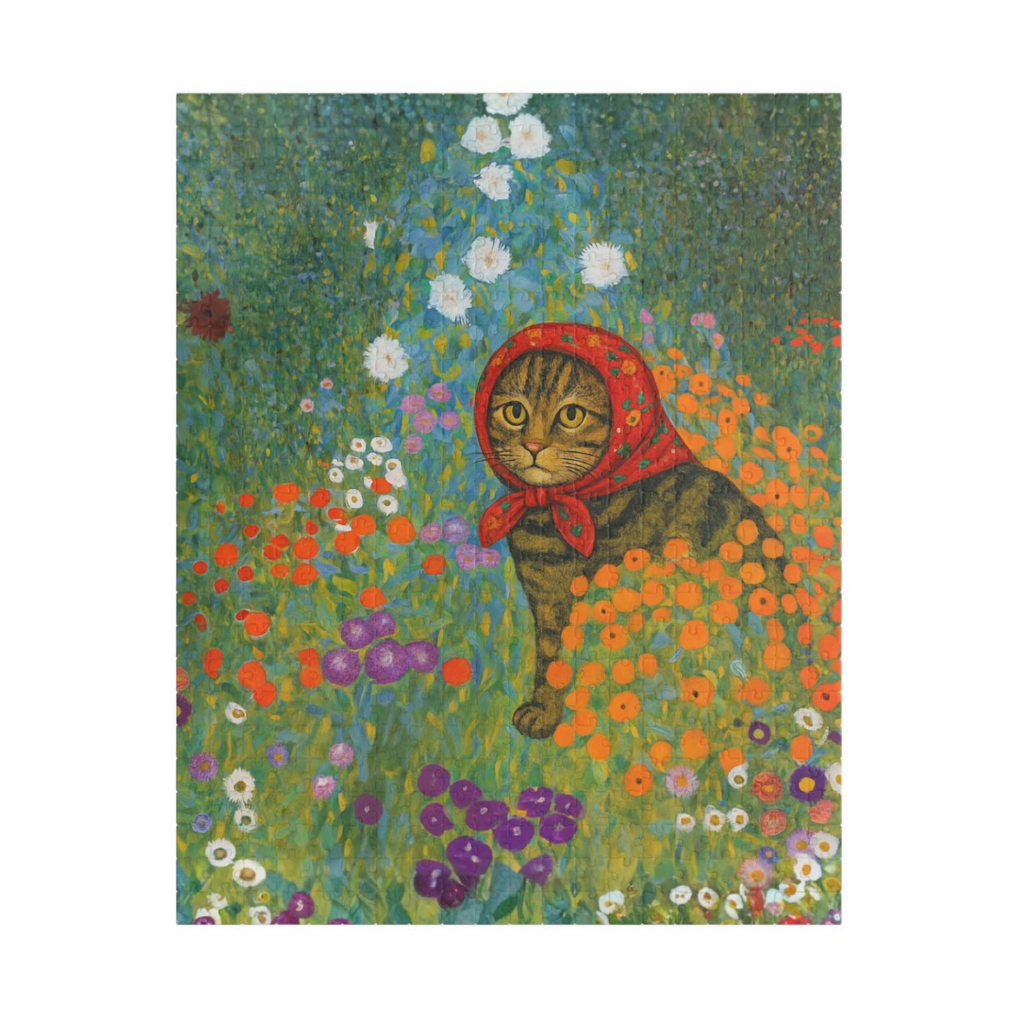 Babushka Cat Art Parody Floral Puzzle (520 Piece)