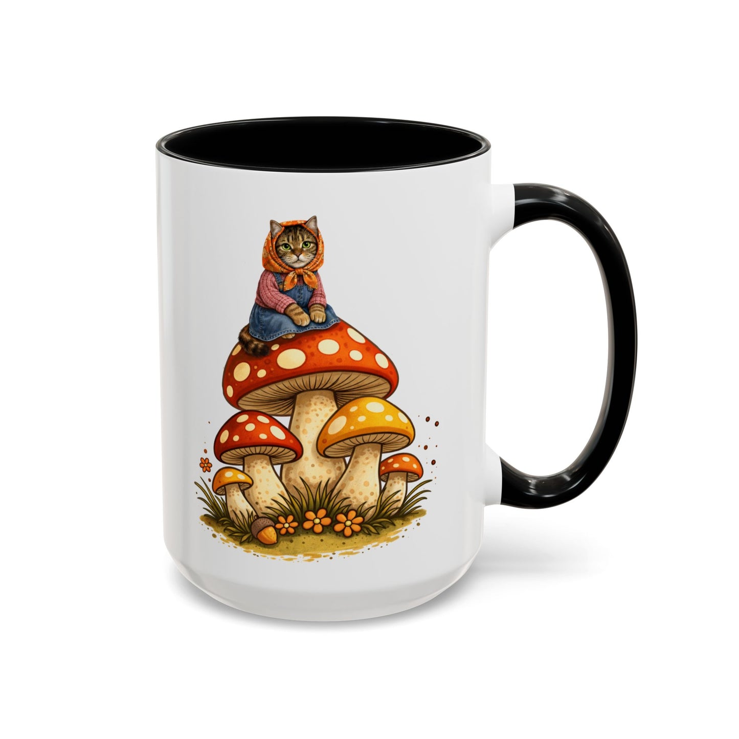 Babushka Cat Merry Mushroom Accent Coffee Mug (11, 15oz)