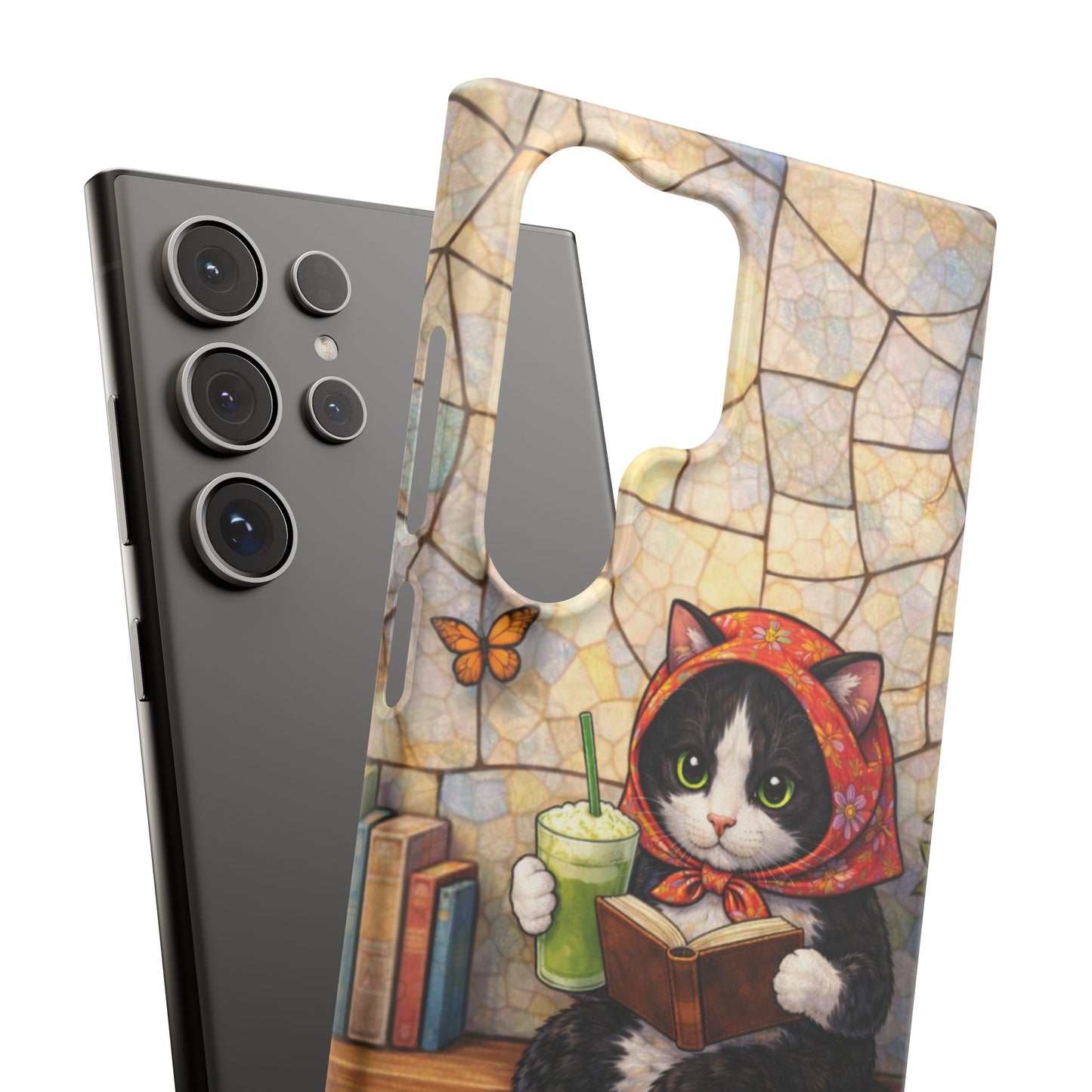 Babushka Cat Reads, Tuxedo Cat Literary Snap Phone Case