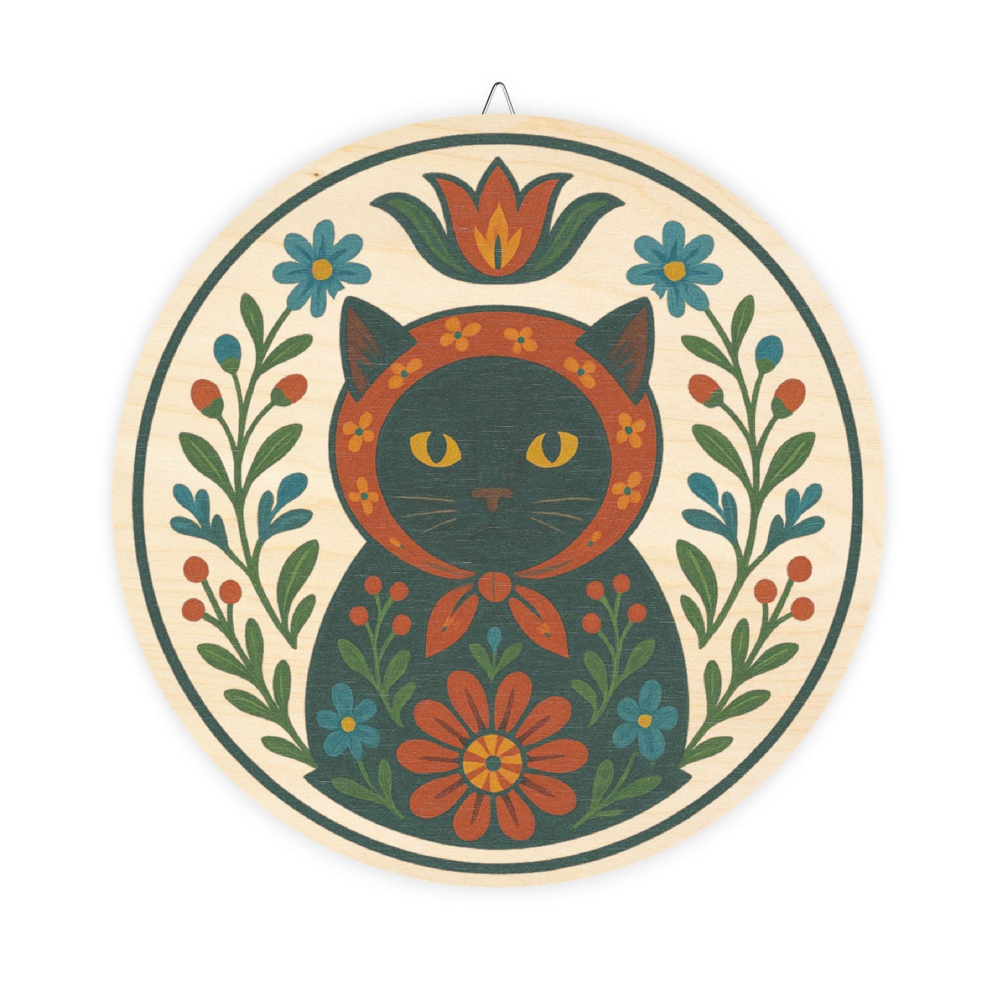 Wooden Sign - Babushka Cat Pennsylvania Dutch Rustic Hex Sign