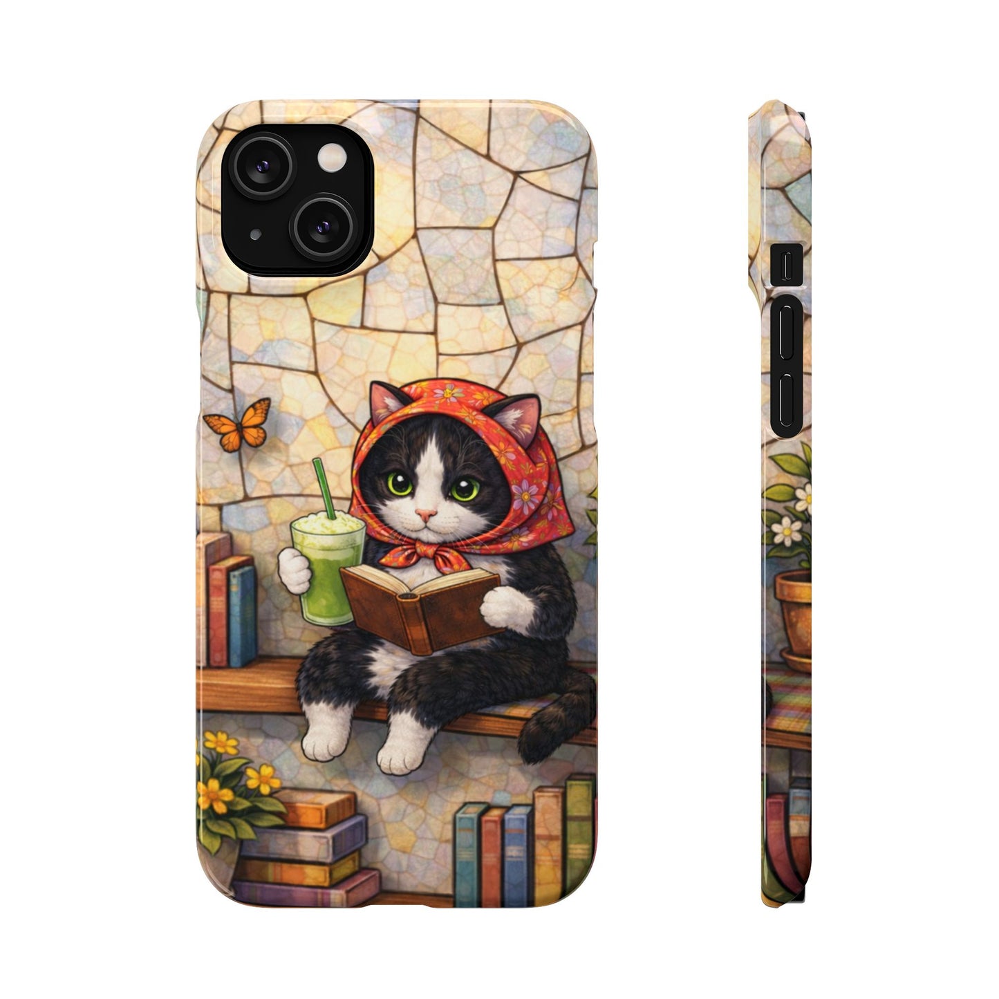 Babushka Cat Reads, Tuxedo Cat Literary Snap Phone Case