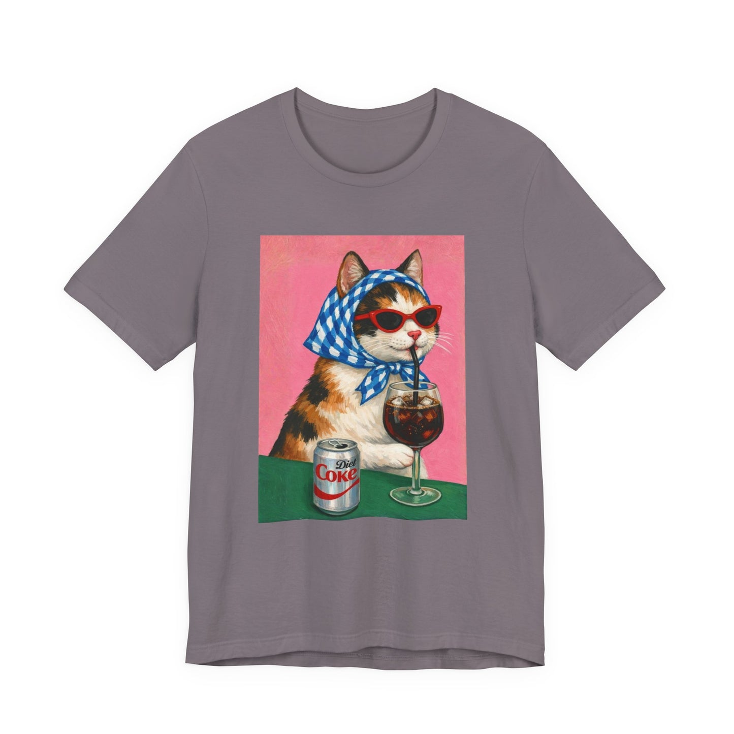 Babushka Cat Enjoys a Diet Cola Unisex Jersey Short Sleeve Tee