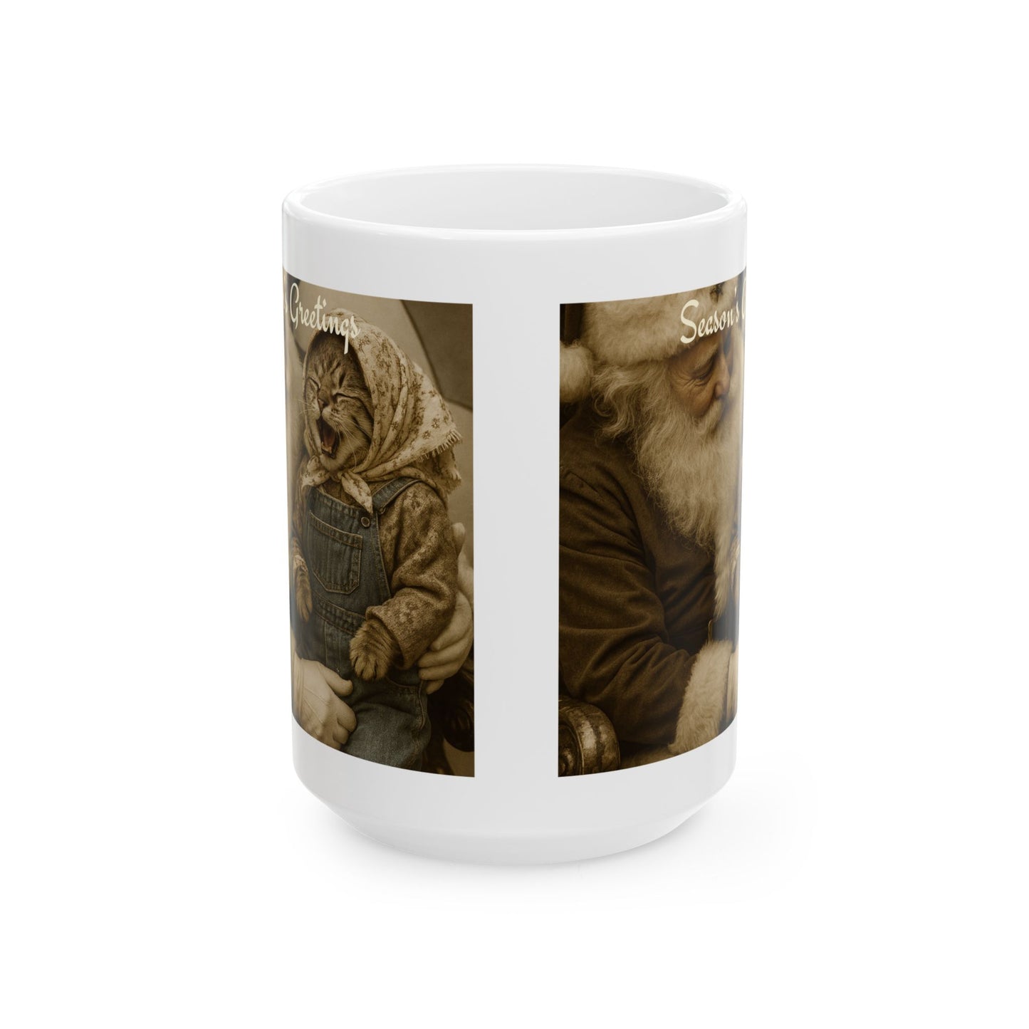 Babushka Cat Childhood Memories Funny Santa Cat Ceramic Mug, (11oz, 15oz)