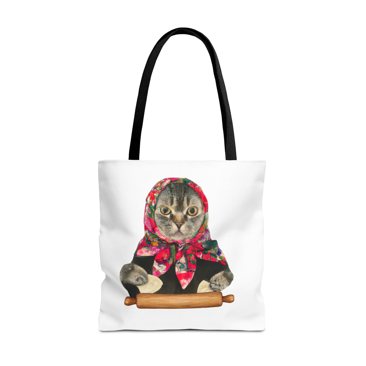 Cat Tote Bag with Babushka Cat and Pierogi Design