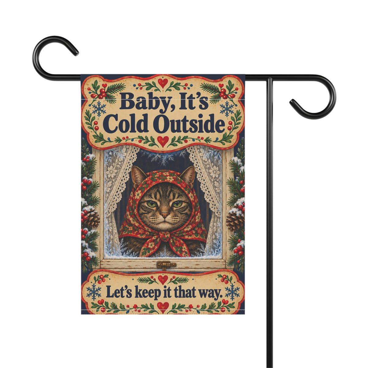 Babushka Cat Winter Humor Garden Flag (no pole)