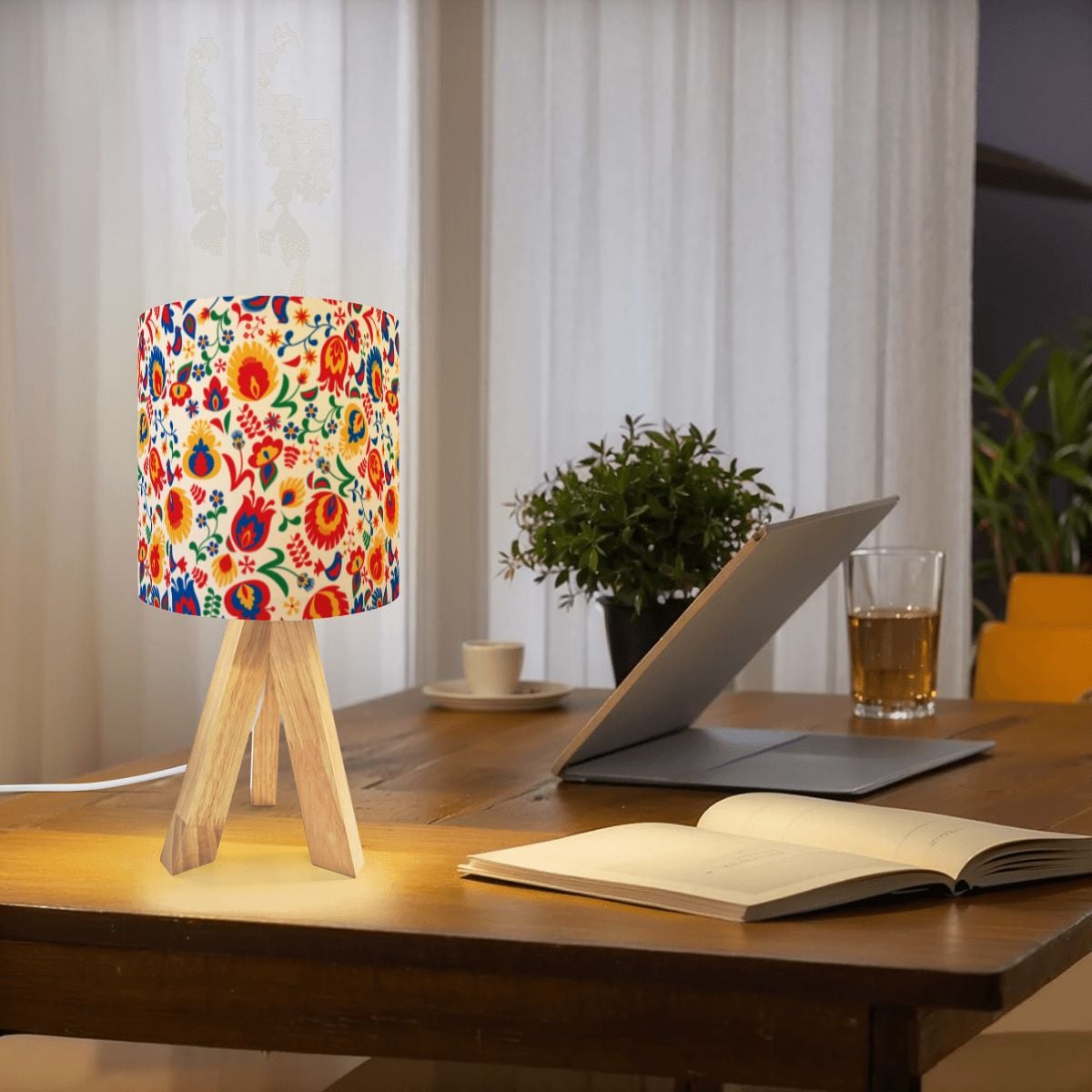Floral Wycinanki Flowers, Tripod Table Lamp