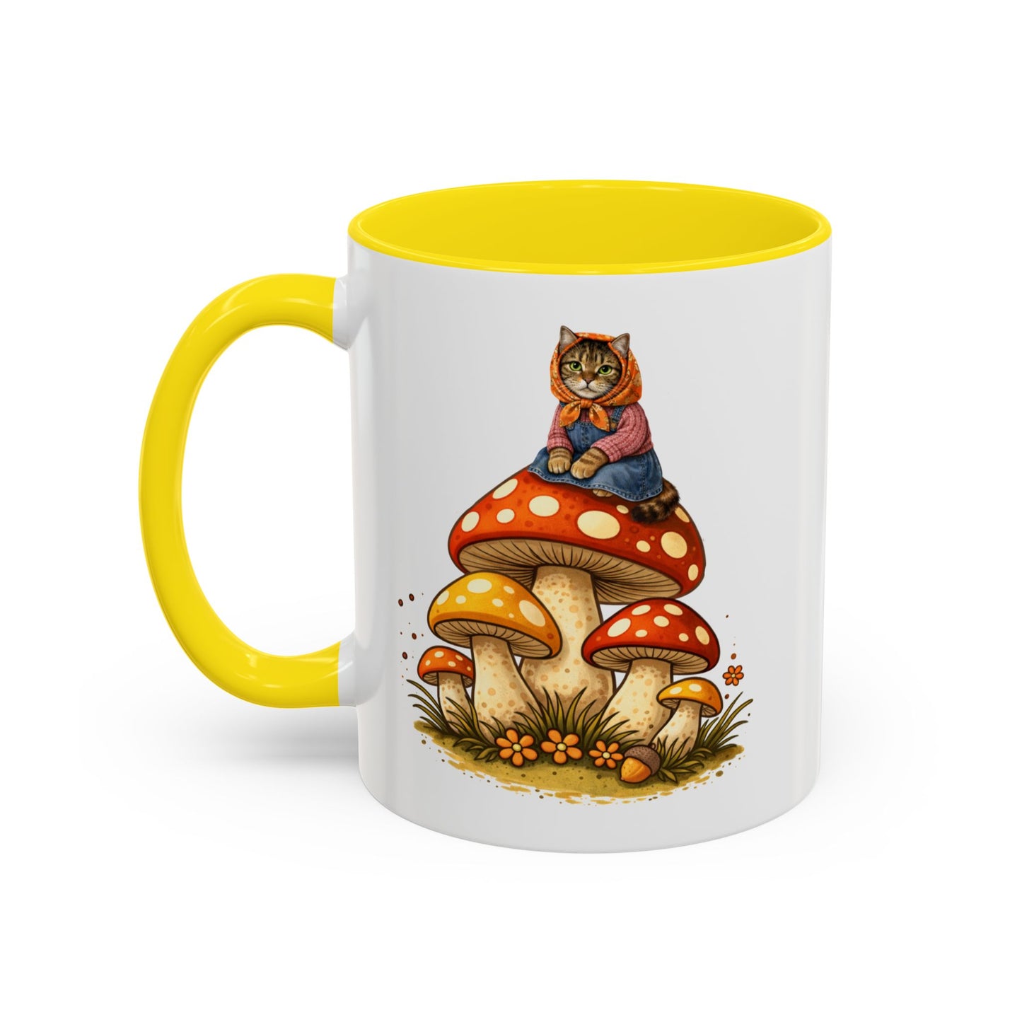 Babushka Cat Merry Mushroom Accent Coffee Mug (11, 15oz)