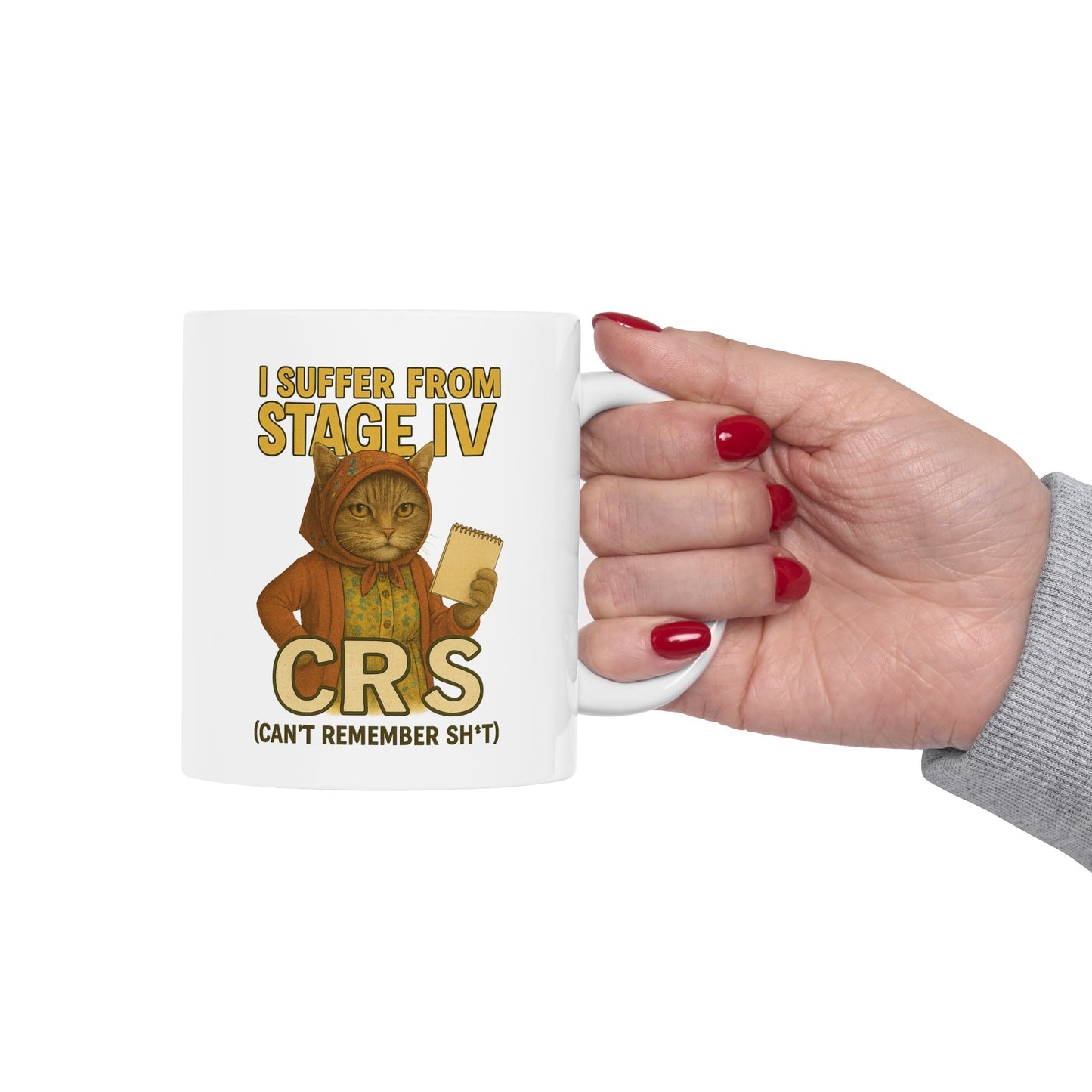 Babushka Cat Can't Remember Sh*t, Aging Humor Cat Mug.