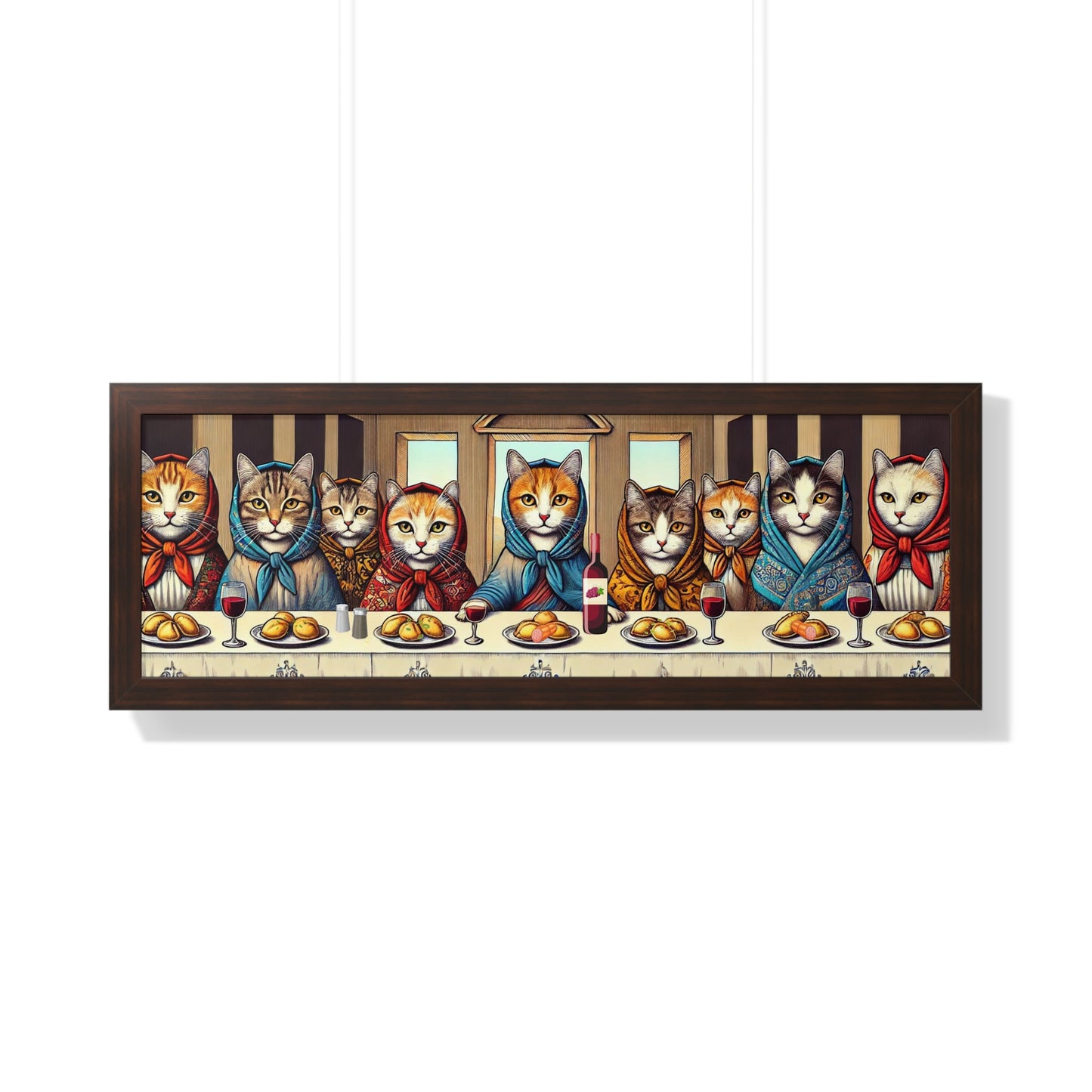 The Last Supper Babushka Cat Pierogi Supper Framed Horizontal Poster for Polish Art Lovers