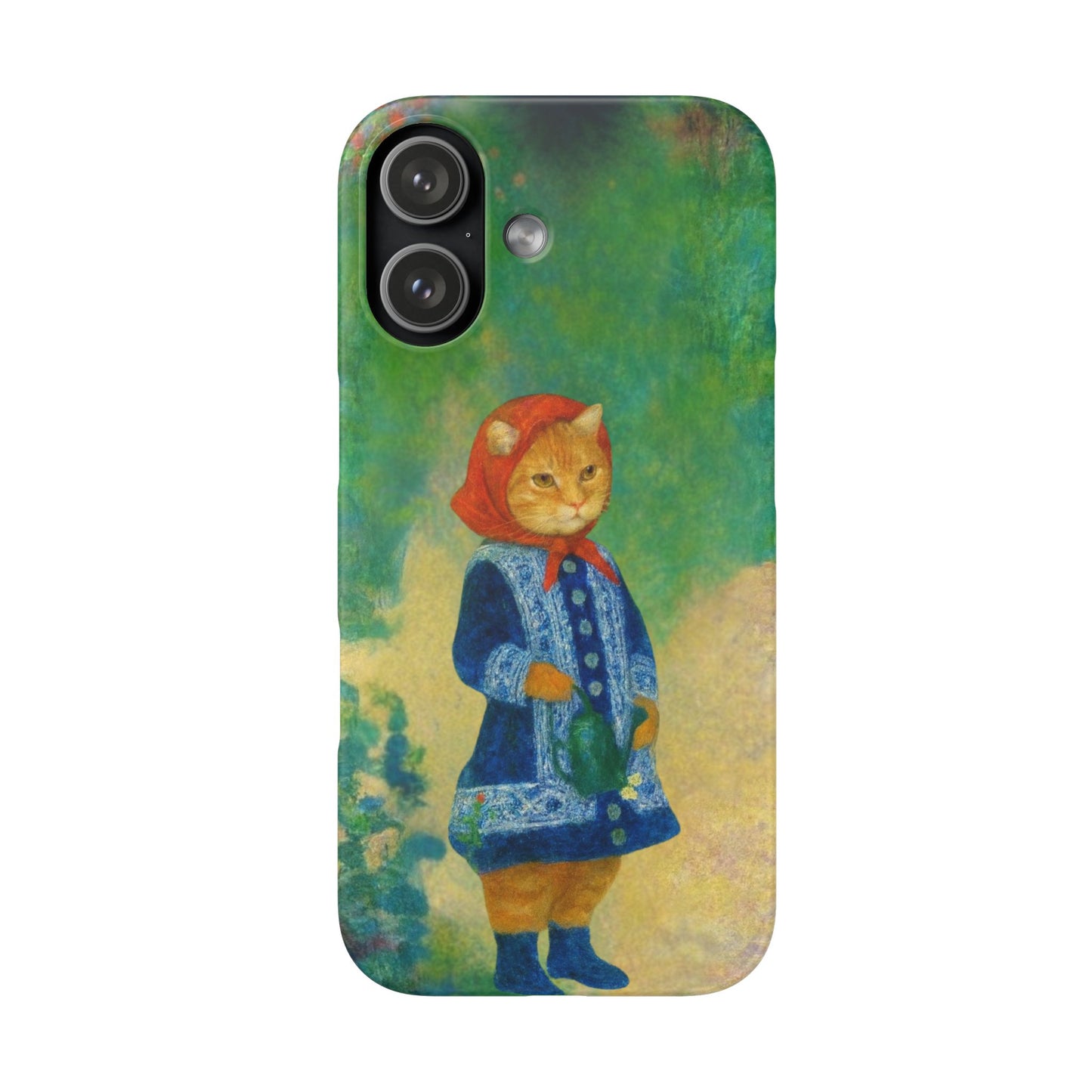 Babushka Cat With a Watering Can x Renoir Funny Art  Slim Phone Case