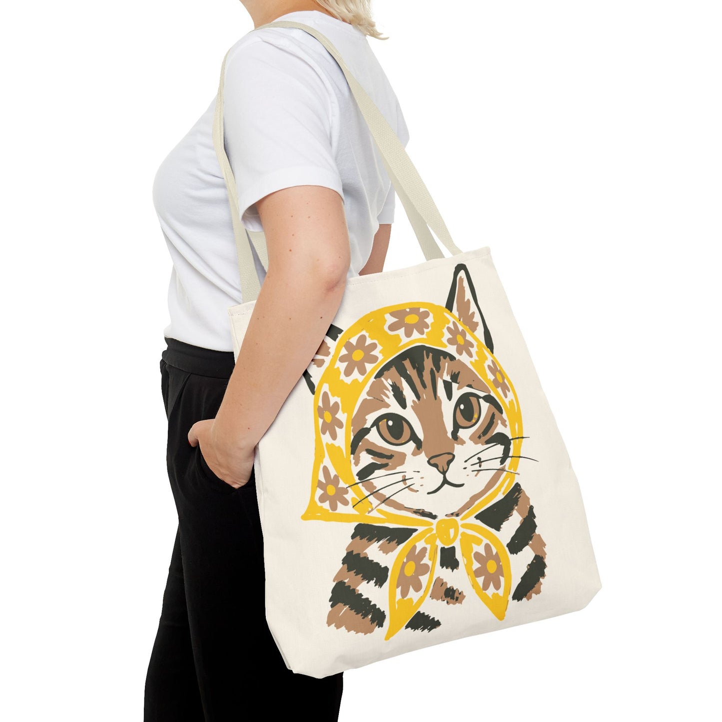 Babushka Cat, Tabby Cat Tote Bag (AOP)