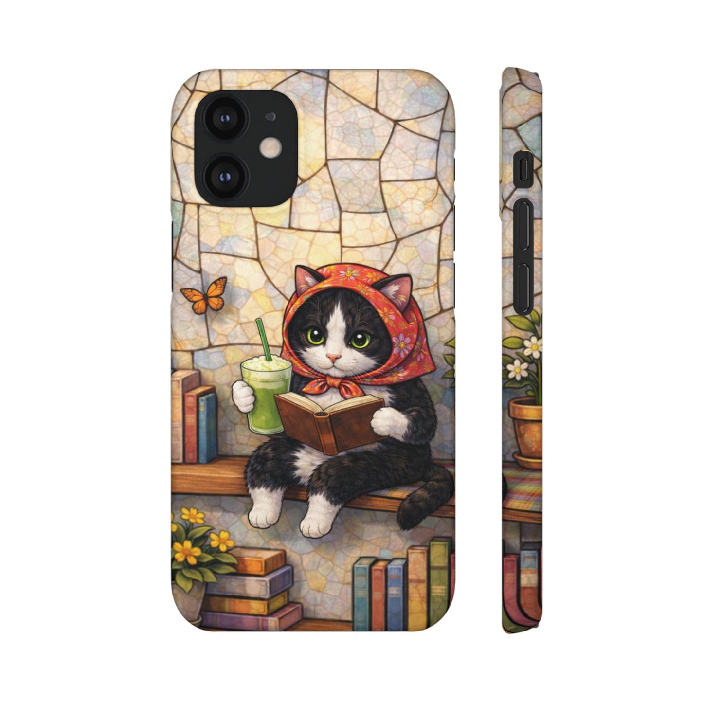 Babushka Cat Reads, Tuxedo Cat Literary Snap Phone Case