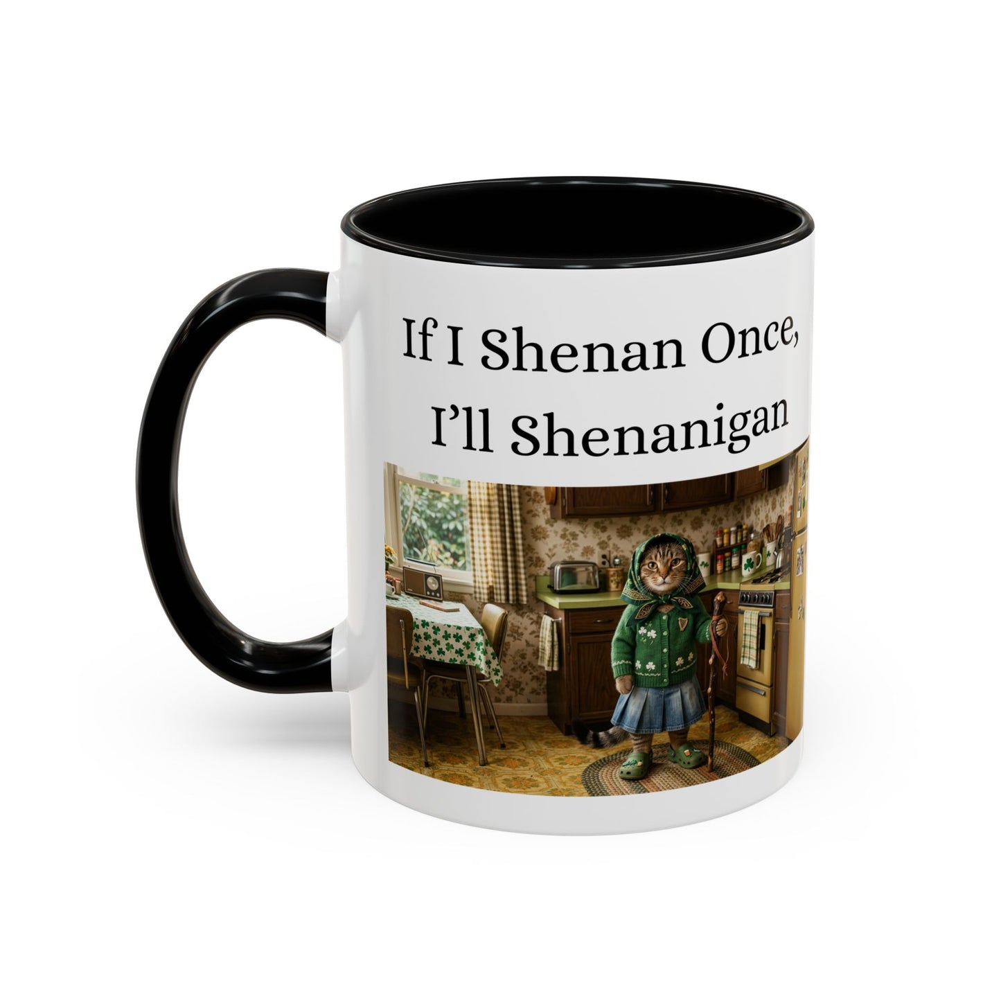 Babushka Cat Shenanigans Accent Coffee Mug (11, 15oz)