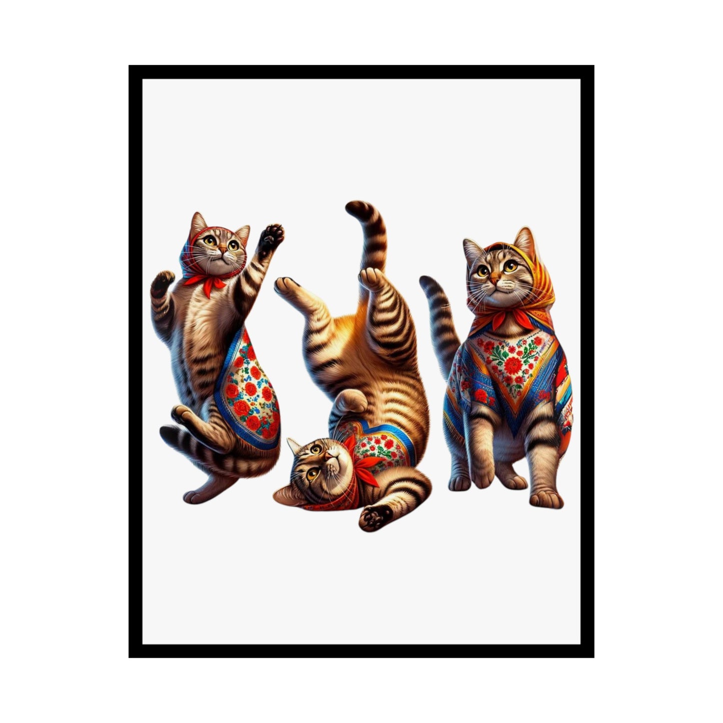 Babushka Cats Playing   Matte Vertical Poster Wall Art