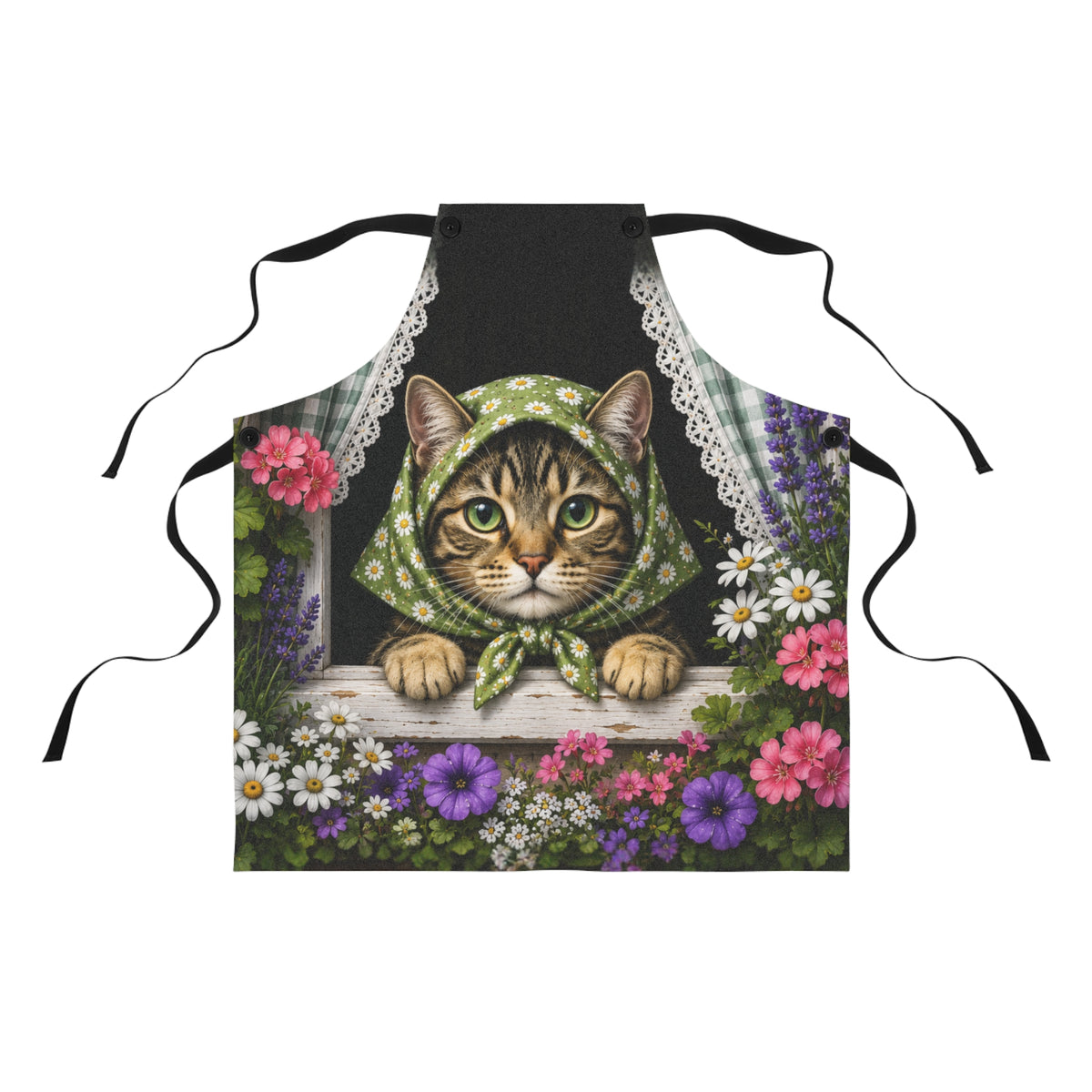 Babushka Cat Window Peeper Cat Lover Apron