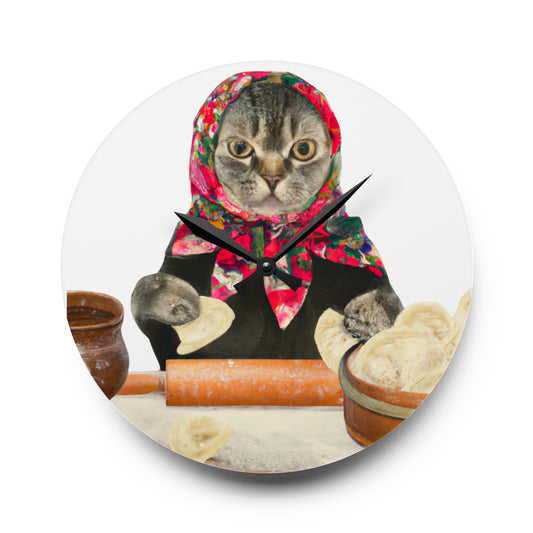 Babushka Pierogi Cat Acrylic Wall Clock