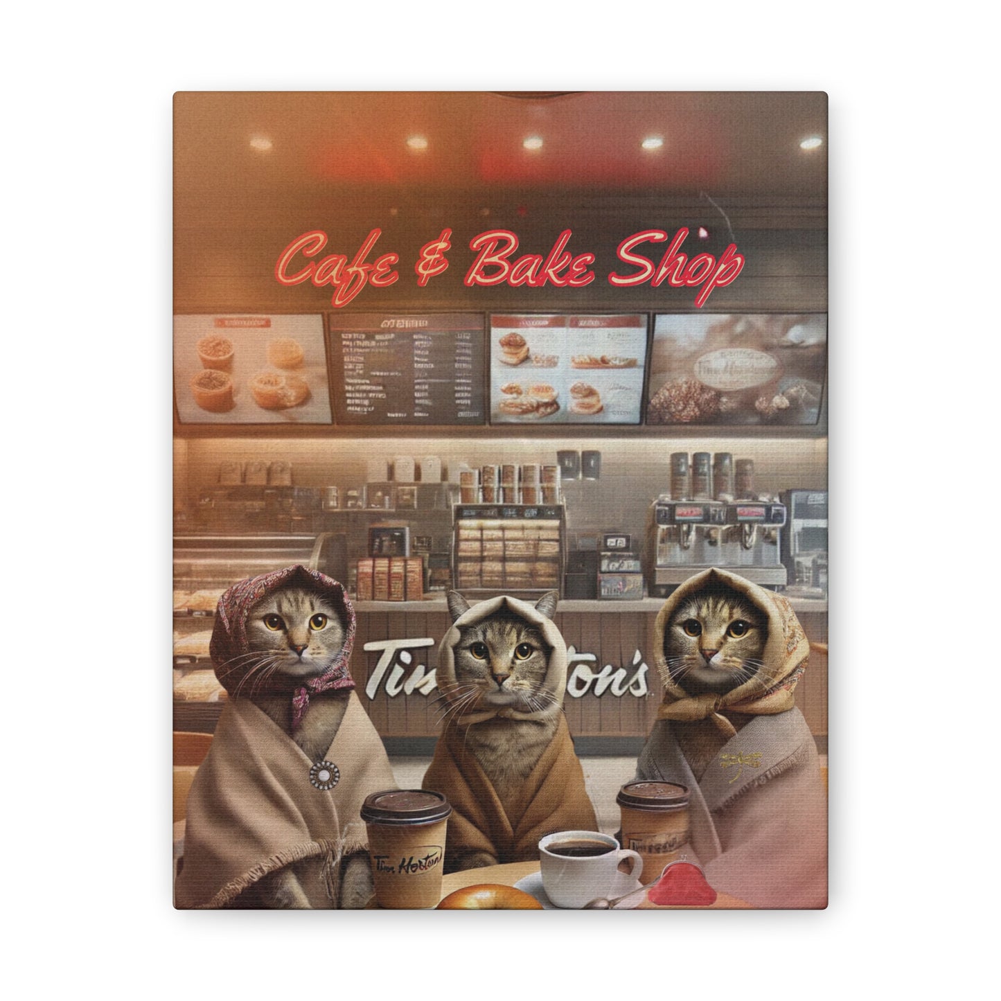 Babushka Cats Go for Coffee Parody Art