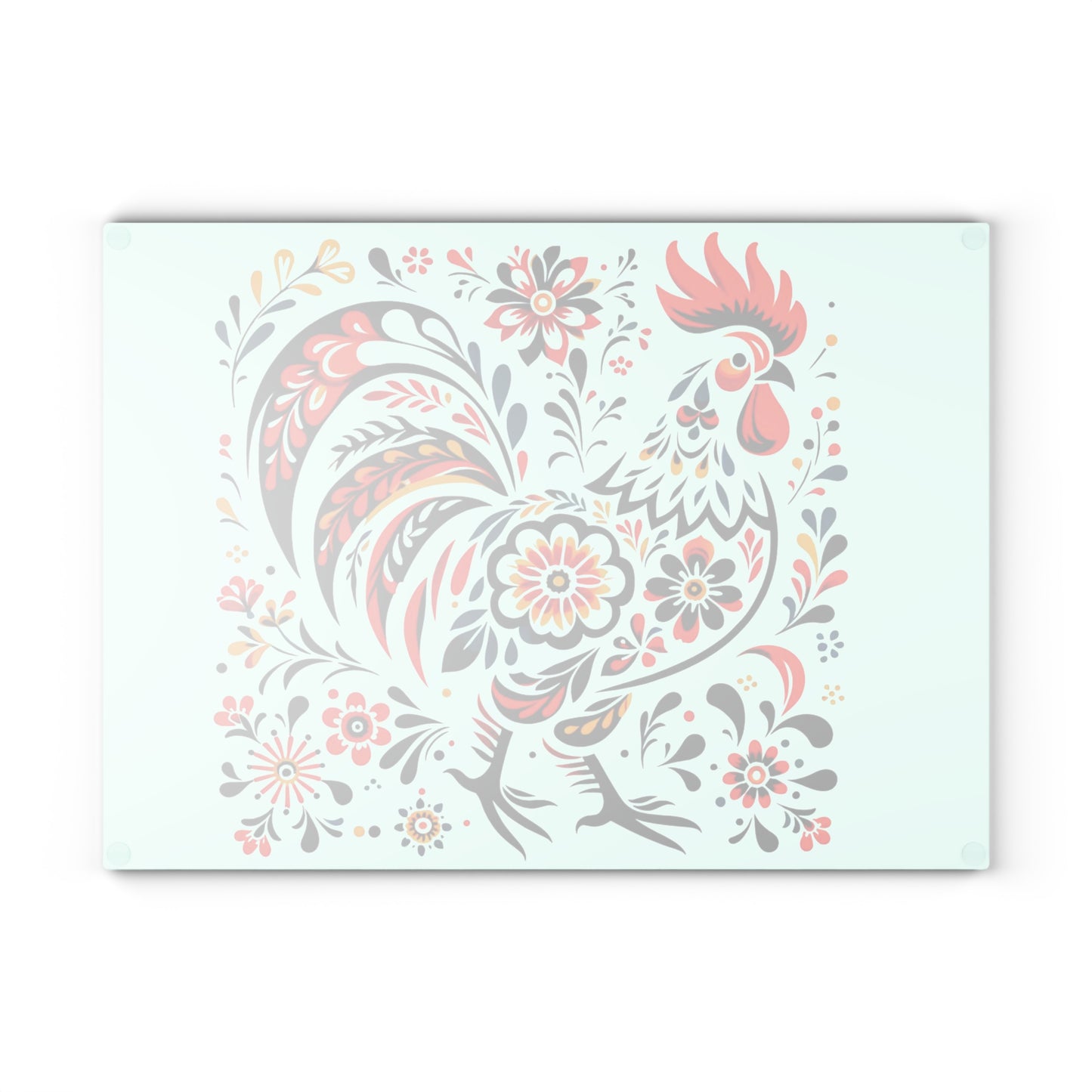 Polish Folk Art Wycinanki  Rooster Glass Glass Cutting Board; Two Sizes Available