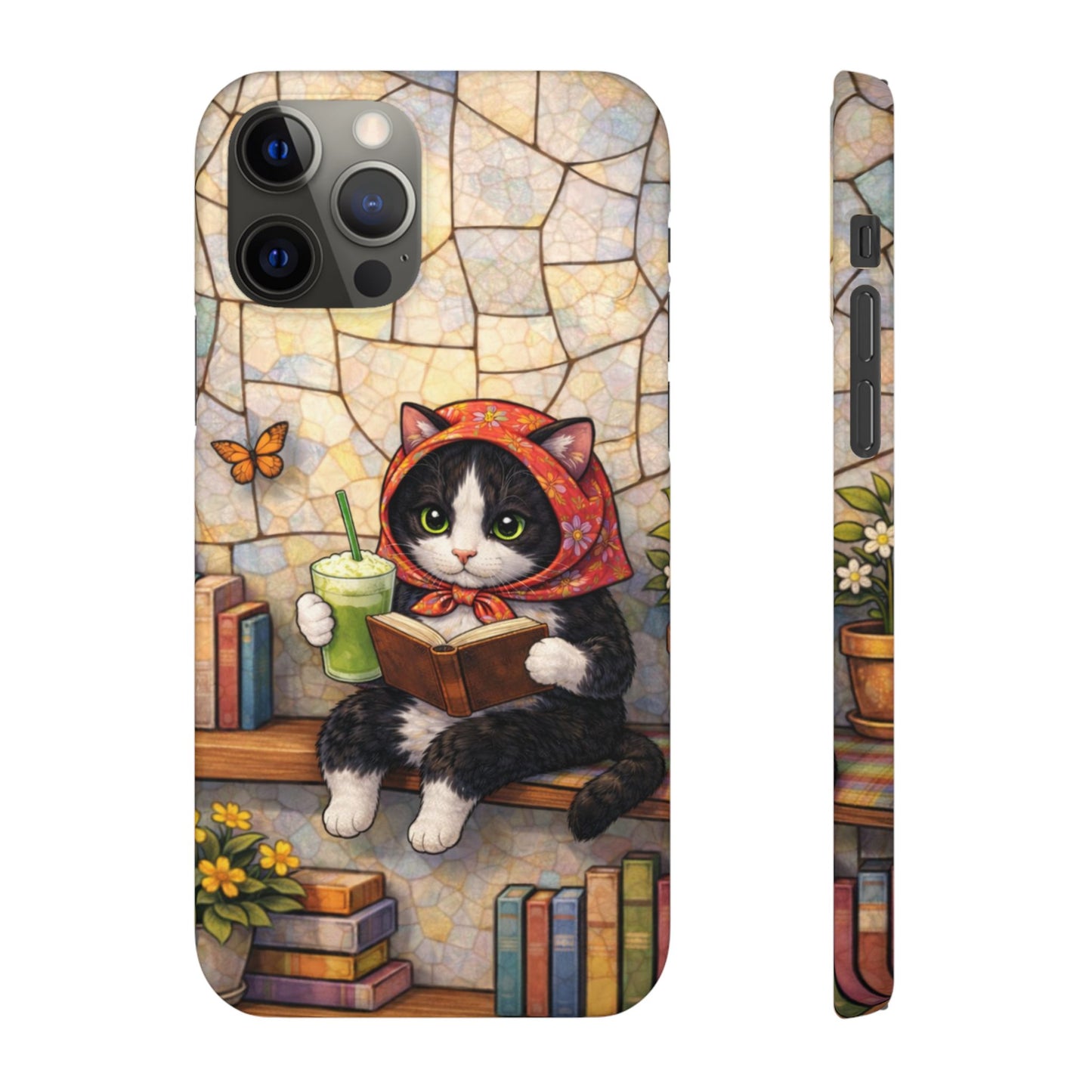 Babushka Cat Reads, Tuxedo Cat Literary Snap Phone Case