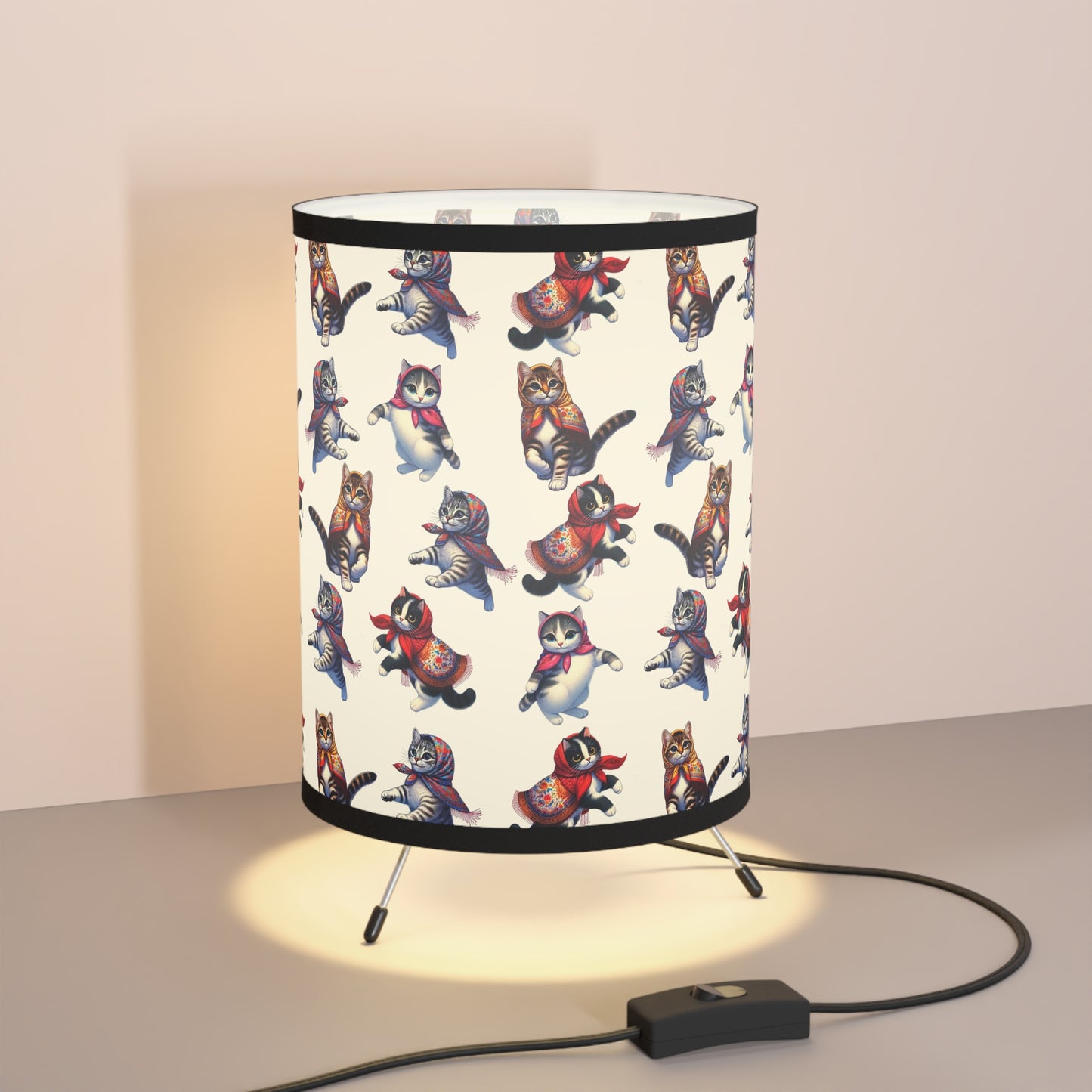 Babushka Kitties Tripod Lamp with High-Res Printed Shade, US\CA plug