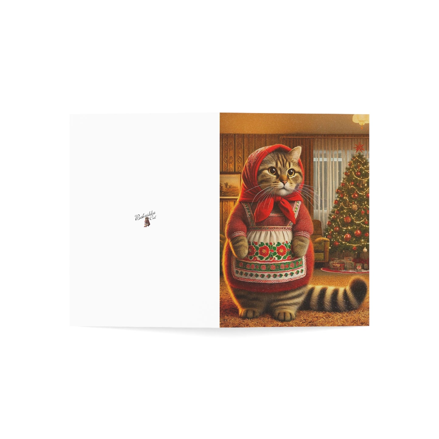 Babushka Tabby Cat Christmas Greeting Cards Set of 10