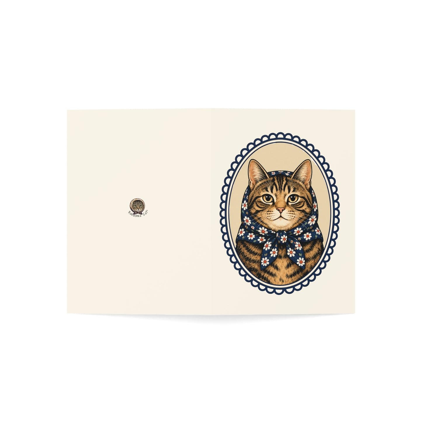 Babushka Cat General Greeting Cards Set of 10-Blank Inside