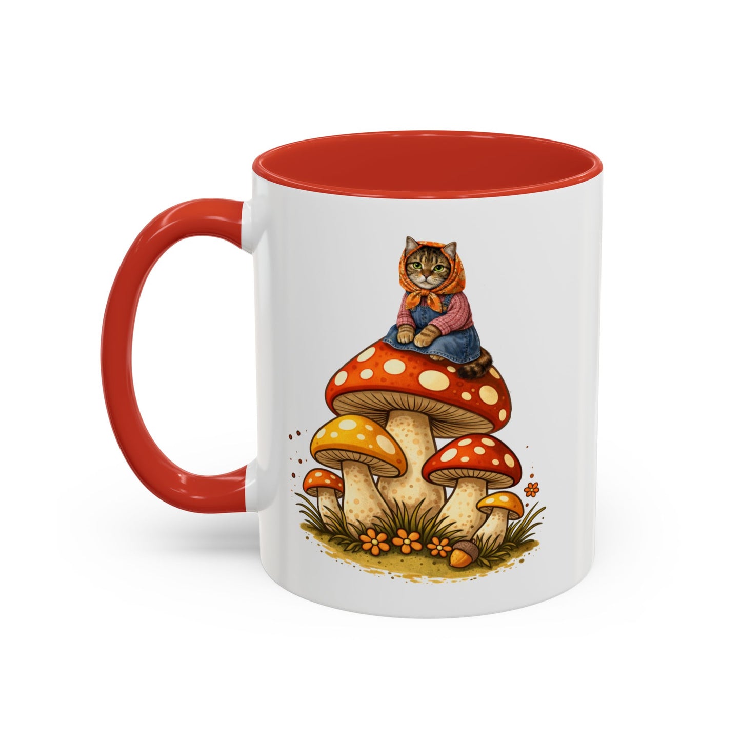 Babushka Cat Merry Mushroom Accent Coffee Mug (11, 15oz)