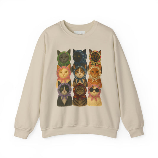 Babushka Cats Varieties Kitschy Cat Crewneck Sweatshirt