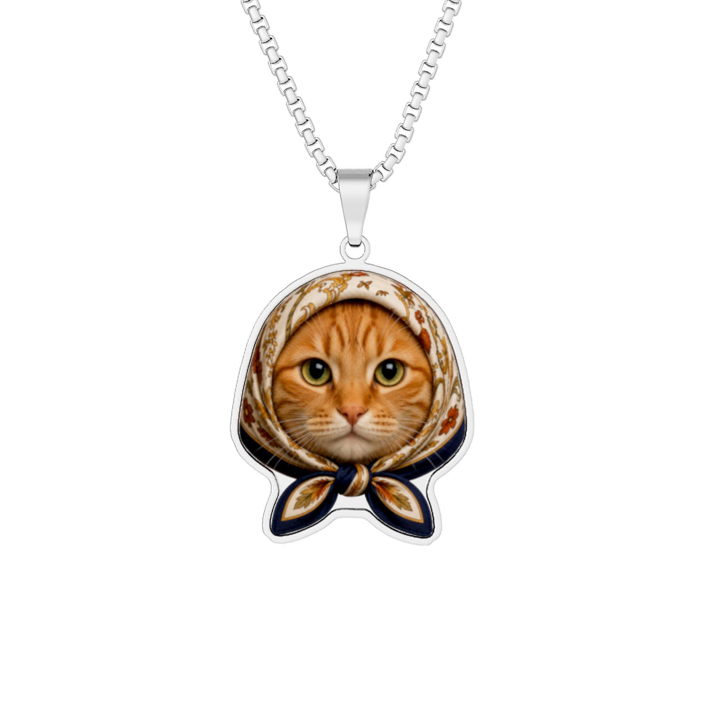 Babushka Cat Orange Tabby Cat Photo Pendant