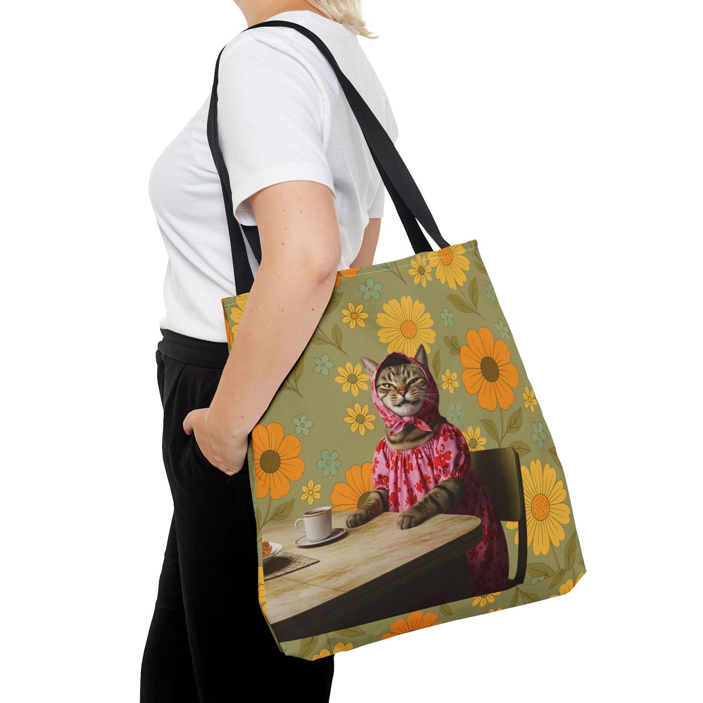 Babushka Cat Retro Style Kitschy Tote Bag (AOP)