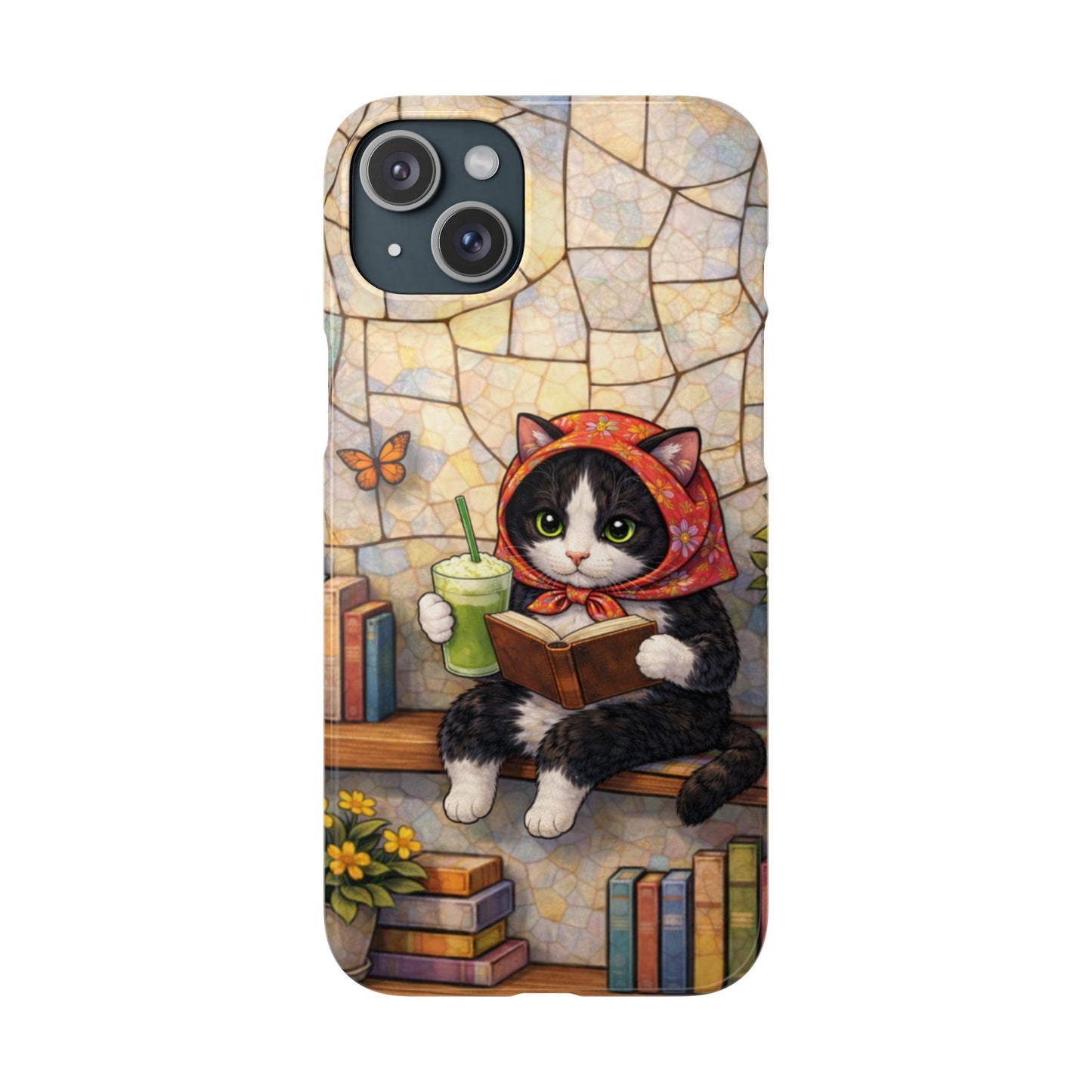 Babushka Cat Reads, Tuxedo Cat Literary Snap Phone Case