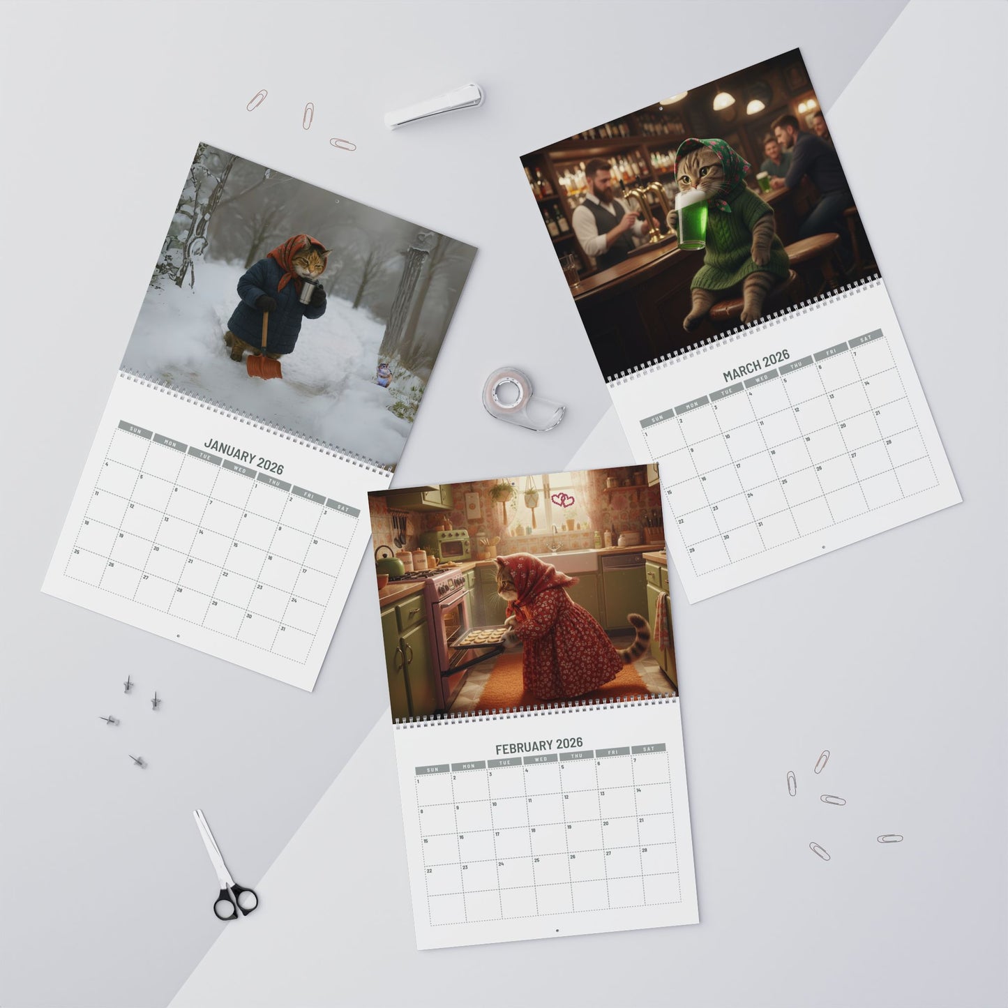 2026 Babushka Cat Wall Calendar-Photorealistic Version