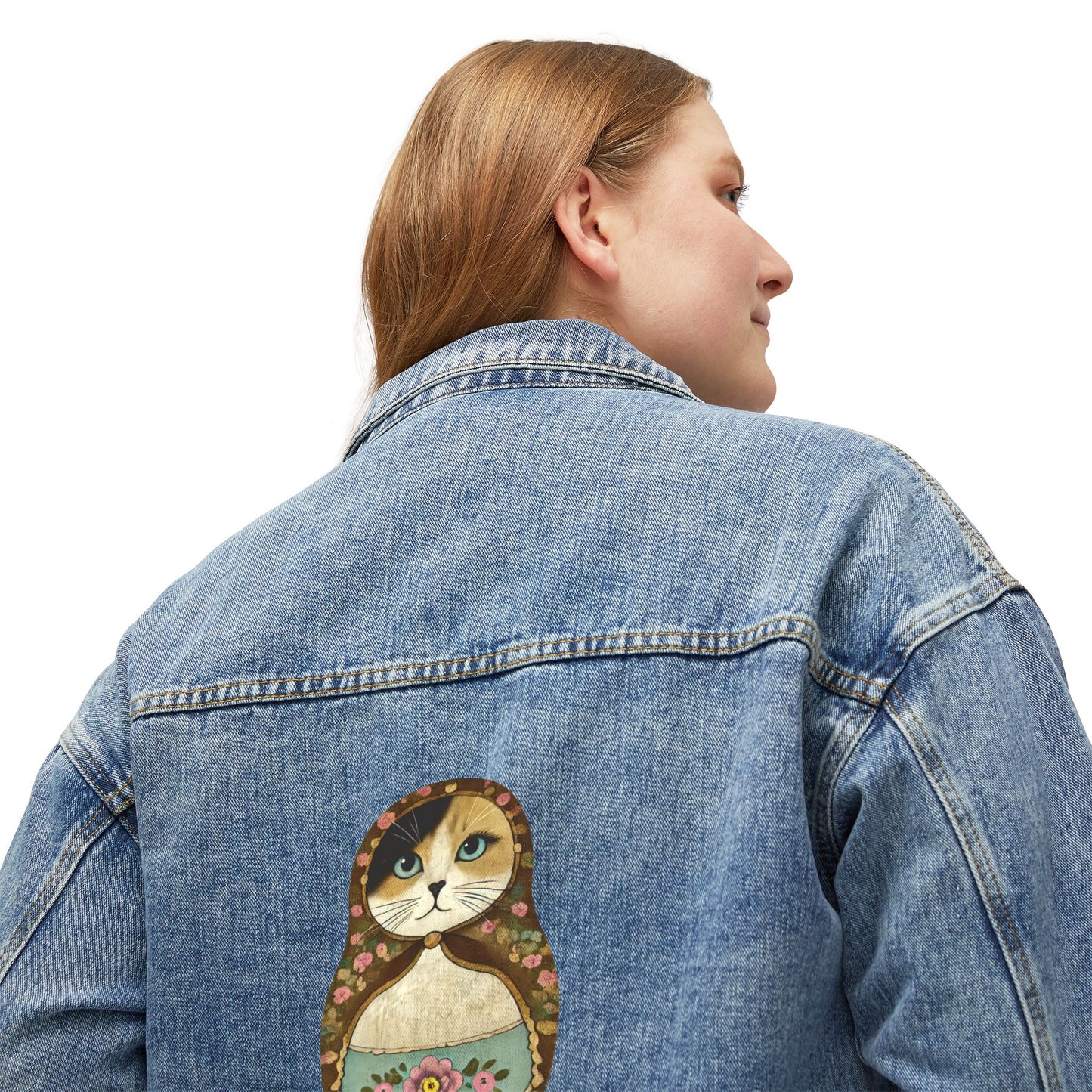 Catroyshka Babushka Cat Kitschy Women's Denim Jacket