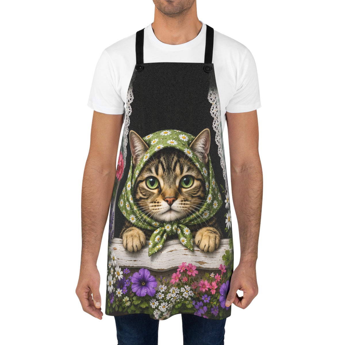 Babushka Cat Window Peeper Cat Lover Apron