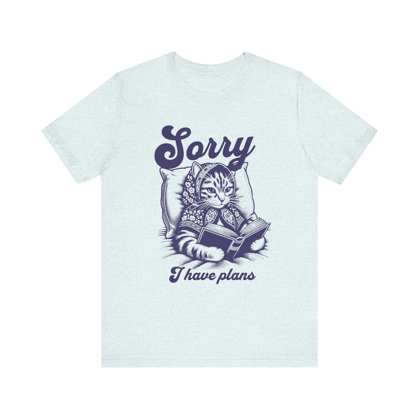 Babushka Cat Retro Unisex Jersey Short Sleeve Tee, Sorry Can's I have Plans for Cat Lovers and Book Lovers