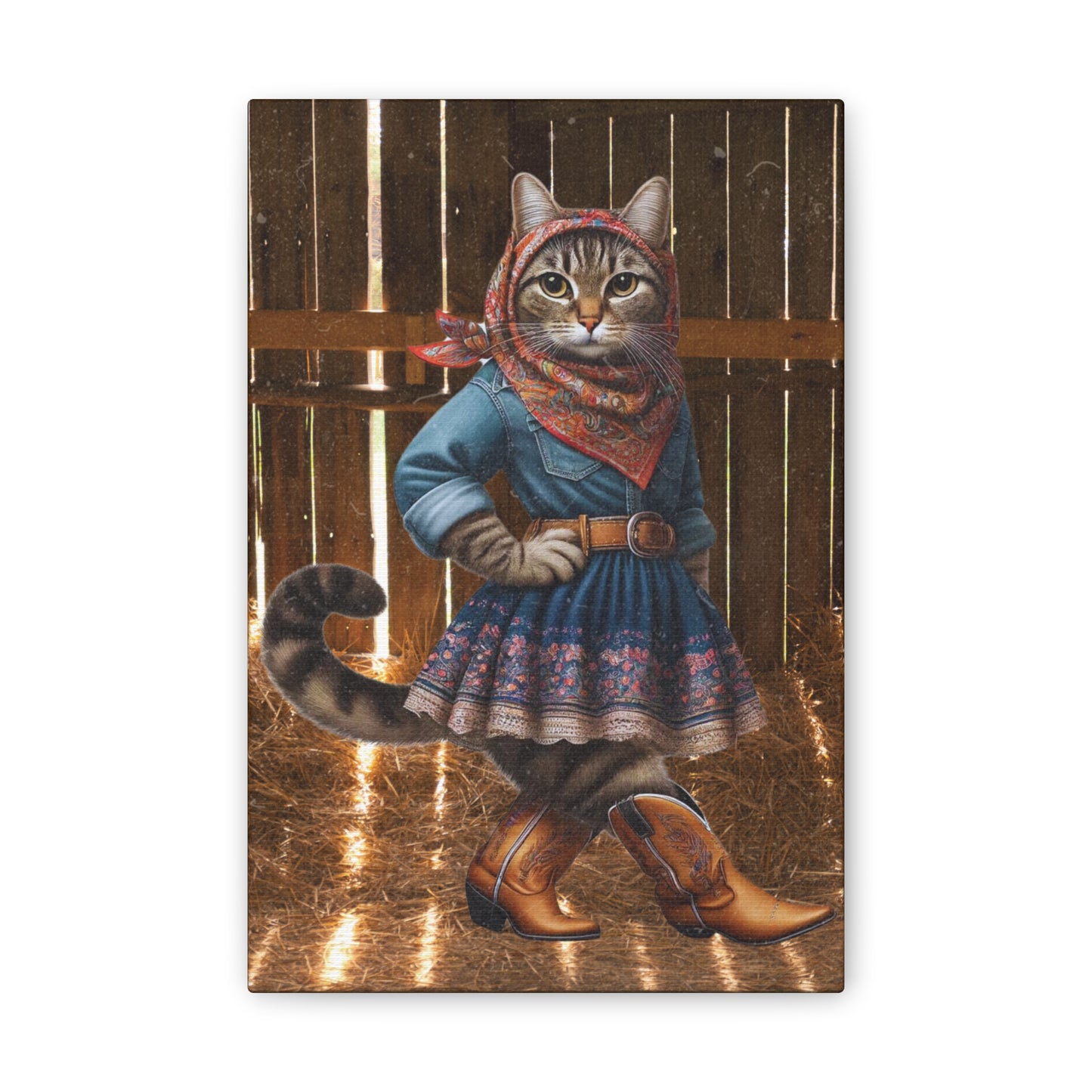 Babushka Cat Goes Country-Western Canvas Wall Art