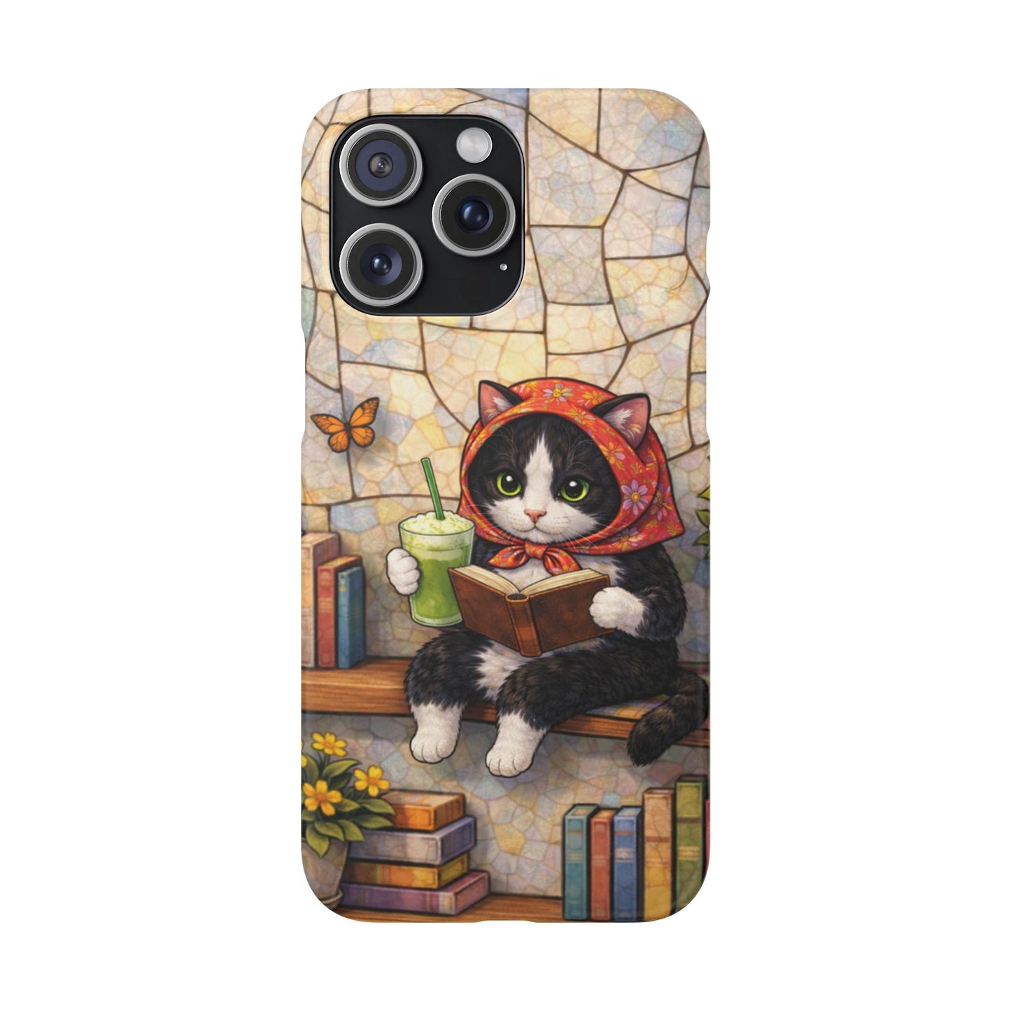 Babushka Cat Reads, Tuxedo Cat Literary Snap Phone Case