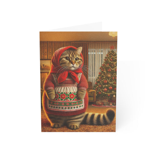 Babushka Tabby Cat Christmas Greeting Cards Set of 10