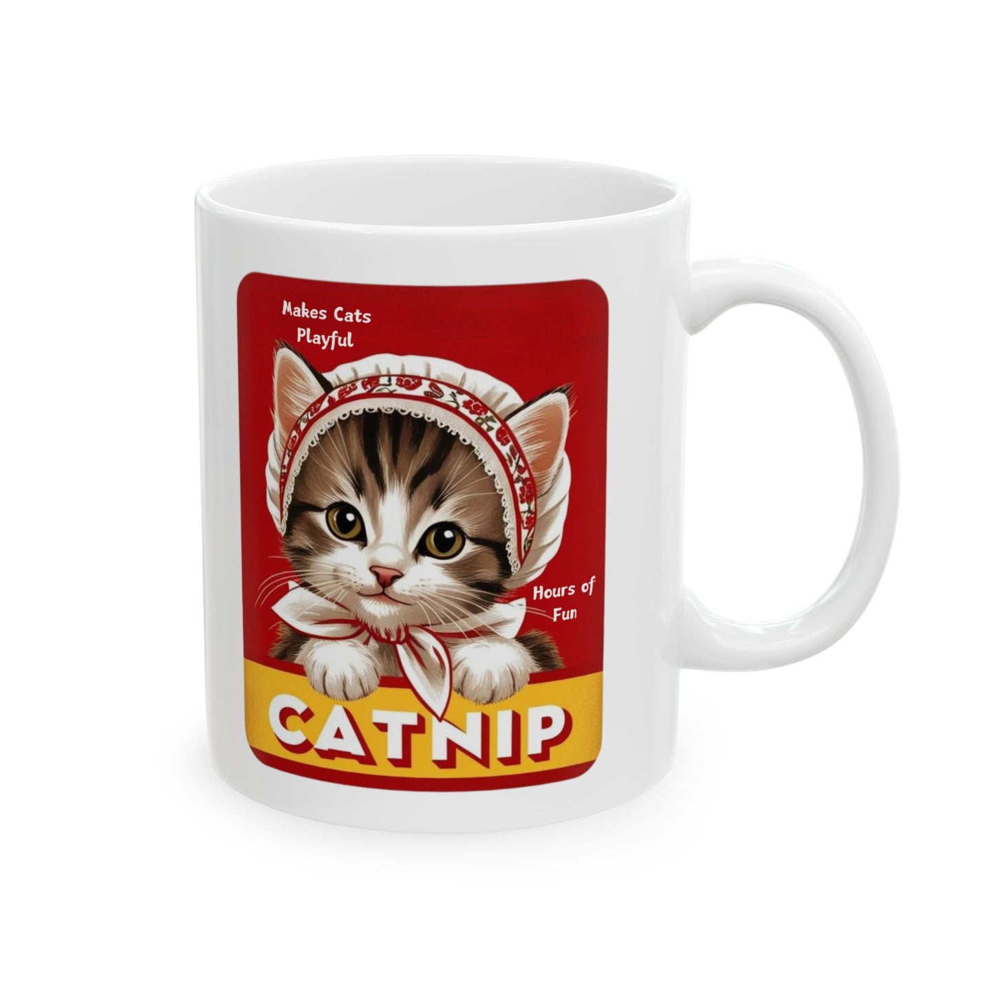 Vintage Theme Kitten Catnip Ad Style Ceramic Mug (11oz, 15oz)