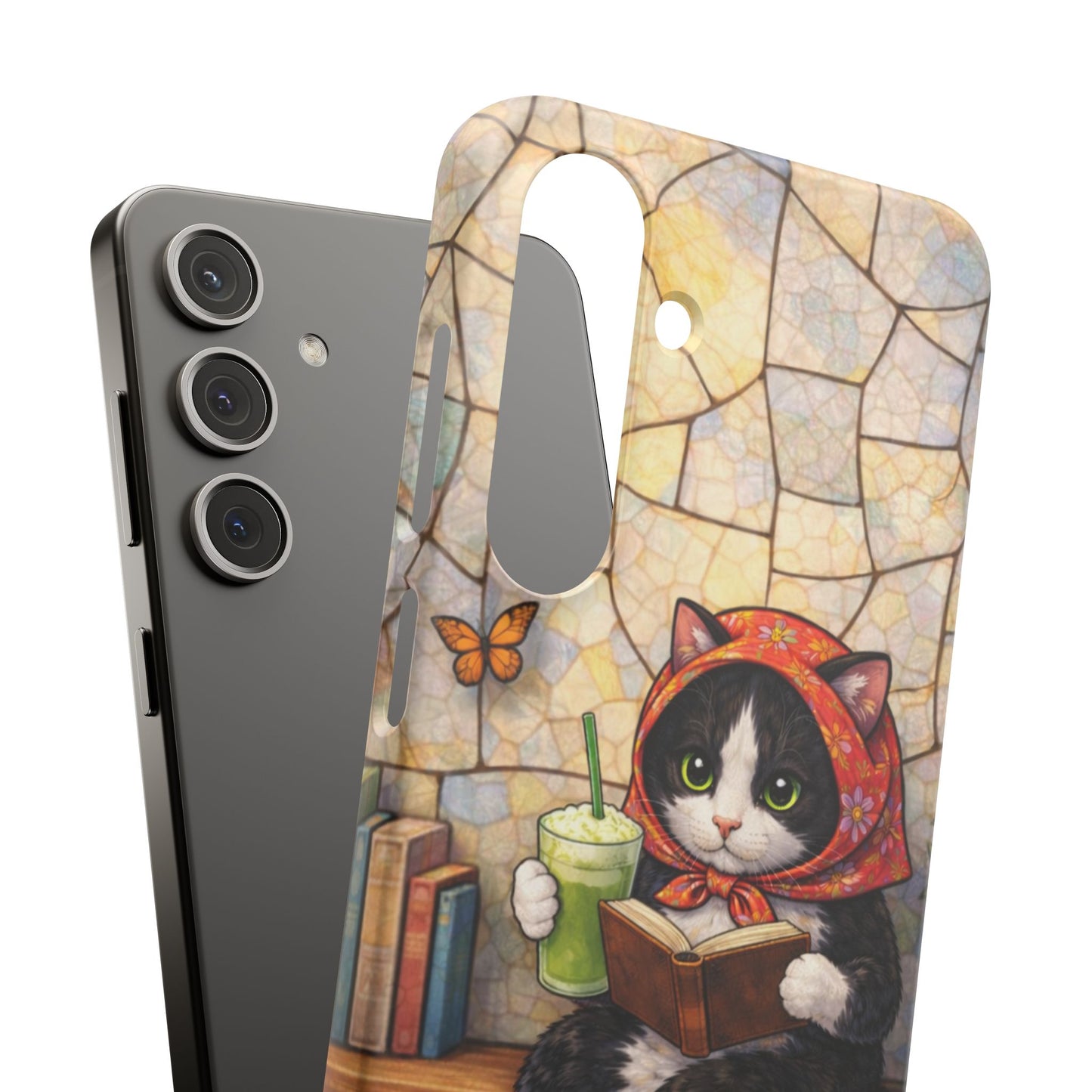 Babushka Cat Reads, Tuxedo Cat Literary Snap Phone Case