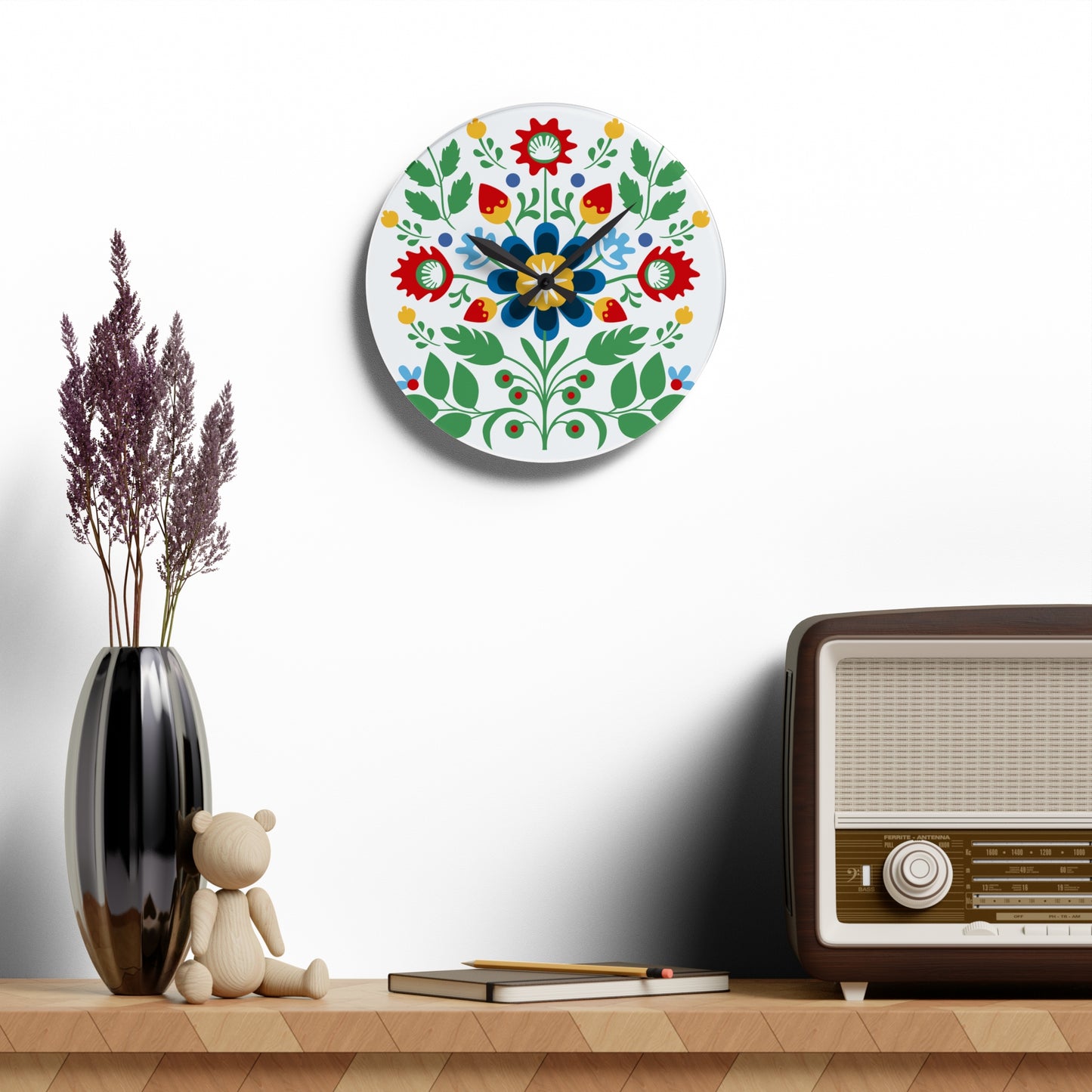 Polish Folk Art Wycinanki Pattern Acrylic Wall Clock