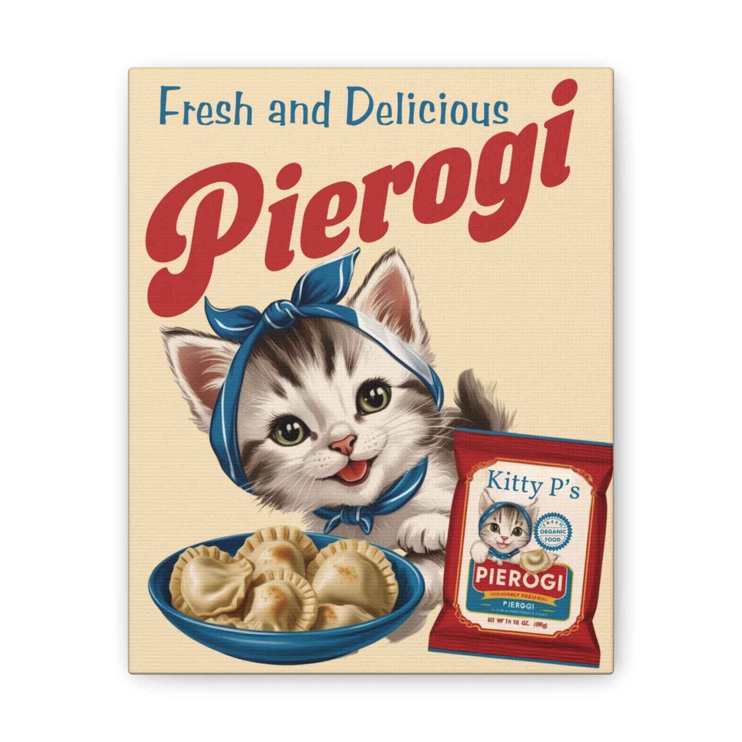 Vintage Style Kitten Pierogi Ad, Kitschy Kitten Art