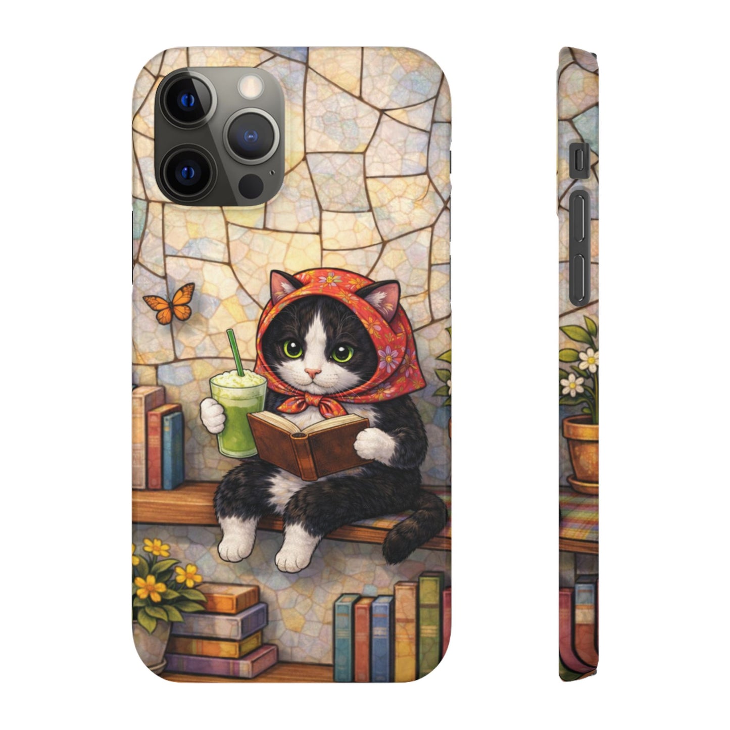 Babushka Cat Reads, Tuxedo Cat Literary Snap Phone Case