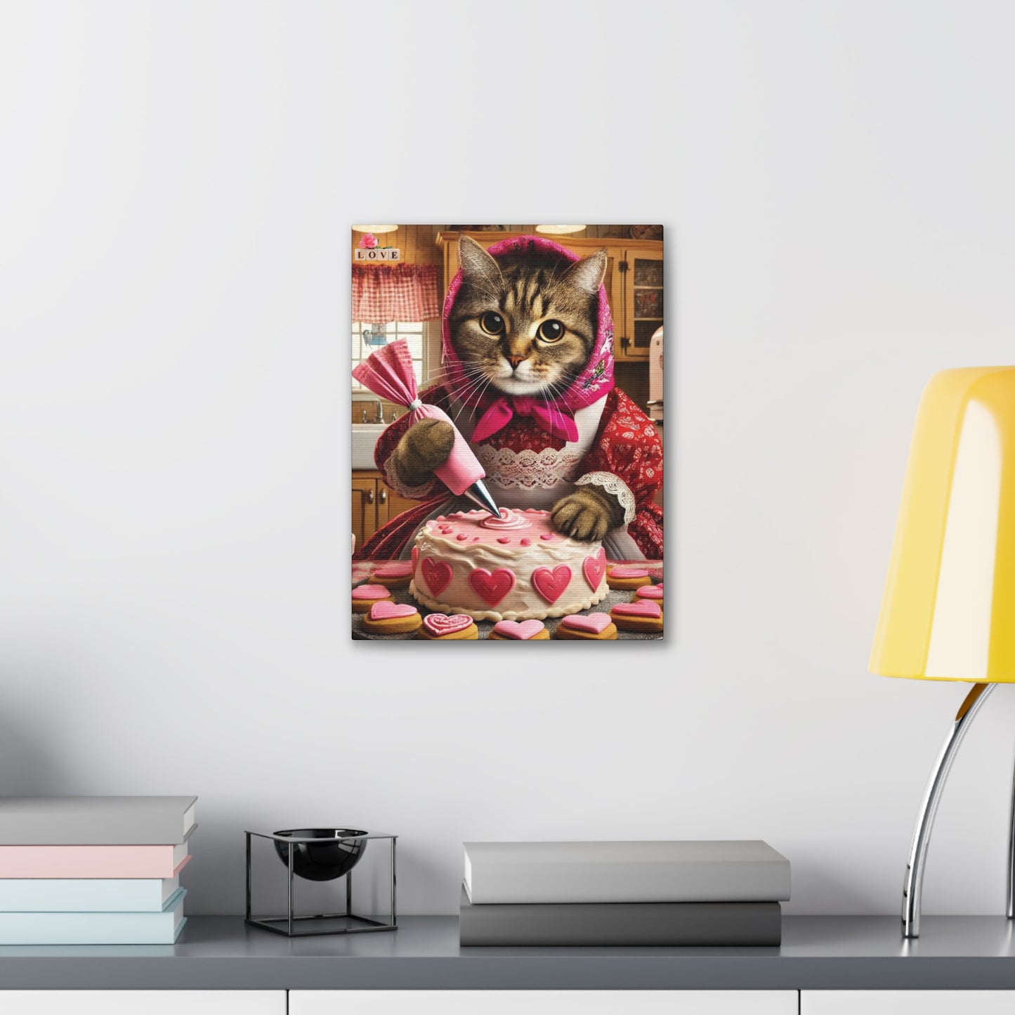 Babushka Cat Valentine Sweets Charming, Kitschy Wall Art, Canvas