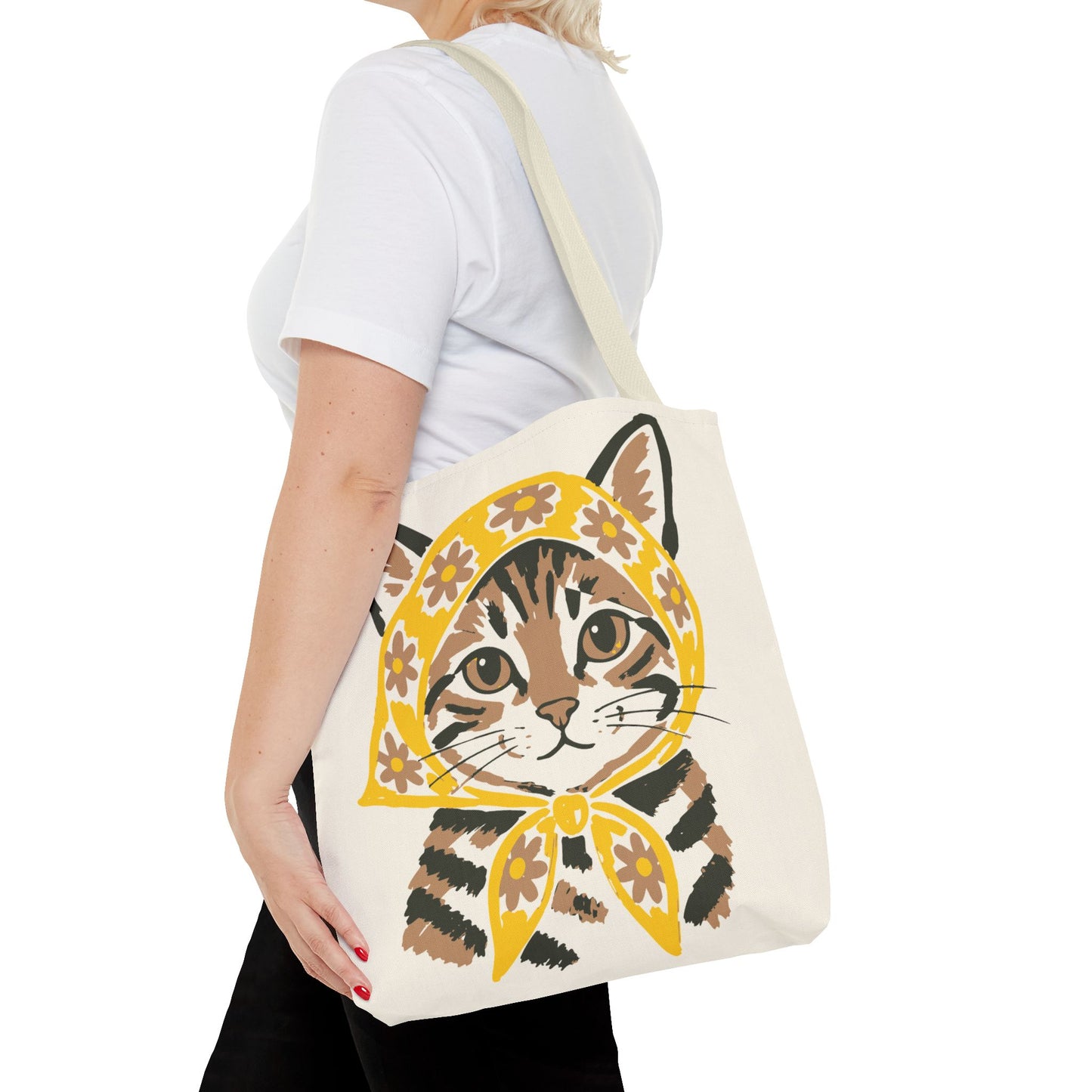 Babushka Cat, Tabby Cat Tote Bag (AOP)