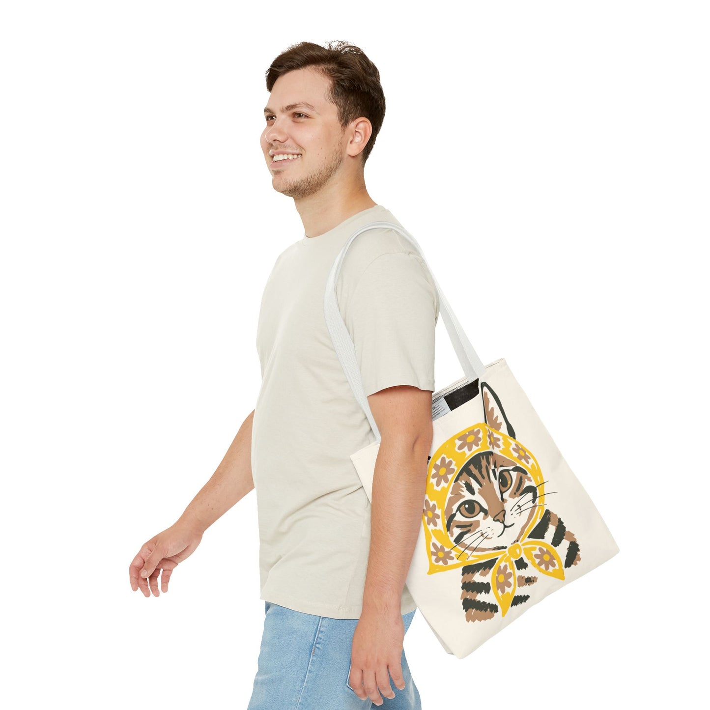 Babushka Cat, Tabby Cat Tote Bag (AOP)