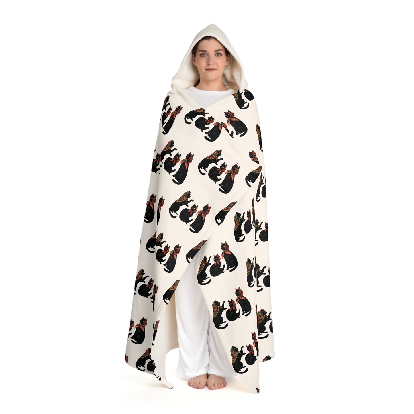 Hooded Blanket Black Cat Fleece Blanket Cozy Cat-themed Hoodie